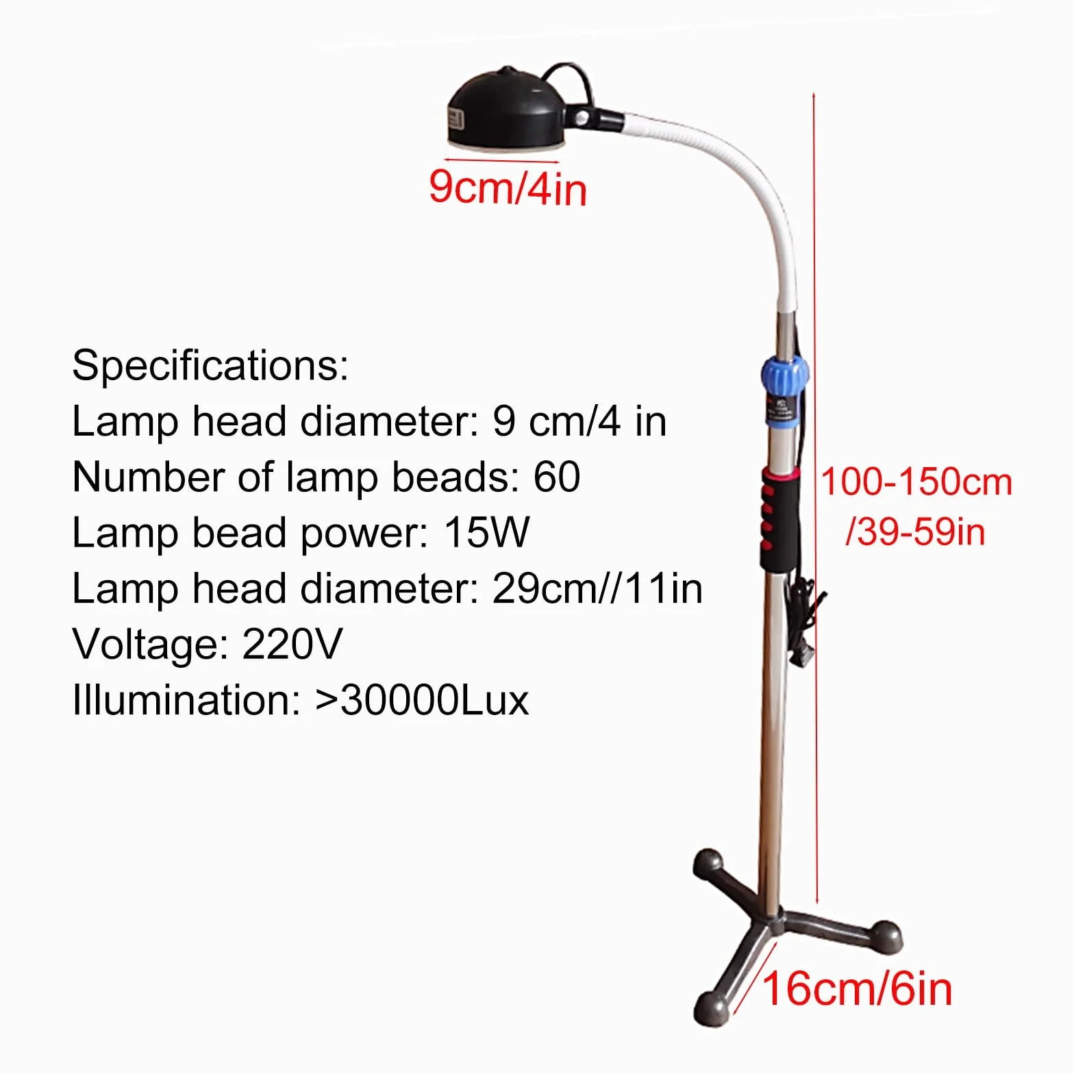 Lámpara de Examen Médico LED de Pie para Exámenes Médicos, Luz LED para Examen de Alta Luminosidad, Cabezal Giratorio de 360° para Ginecología, Odontología