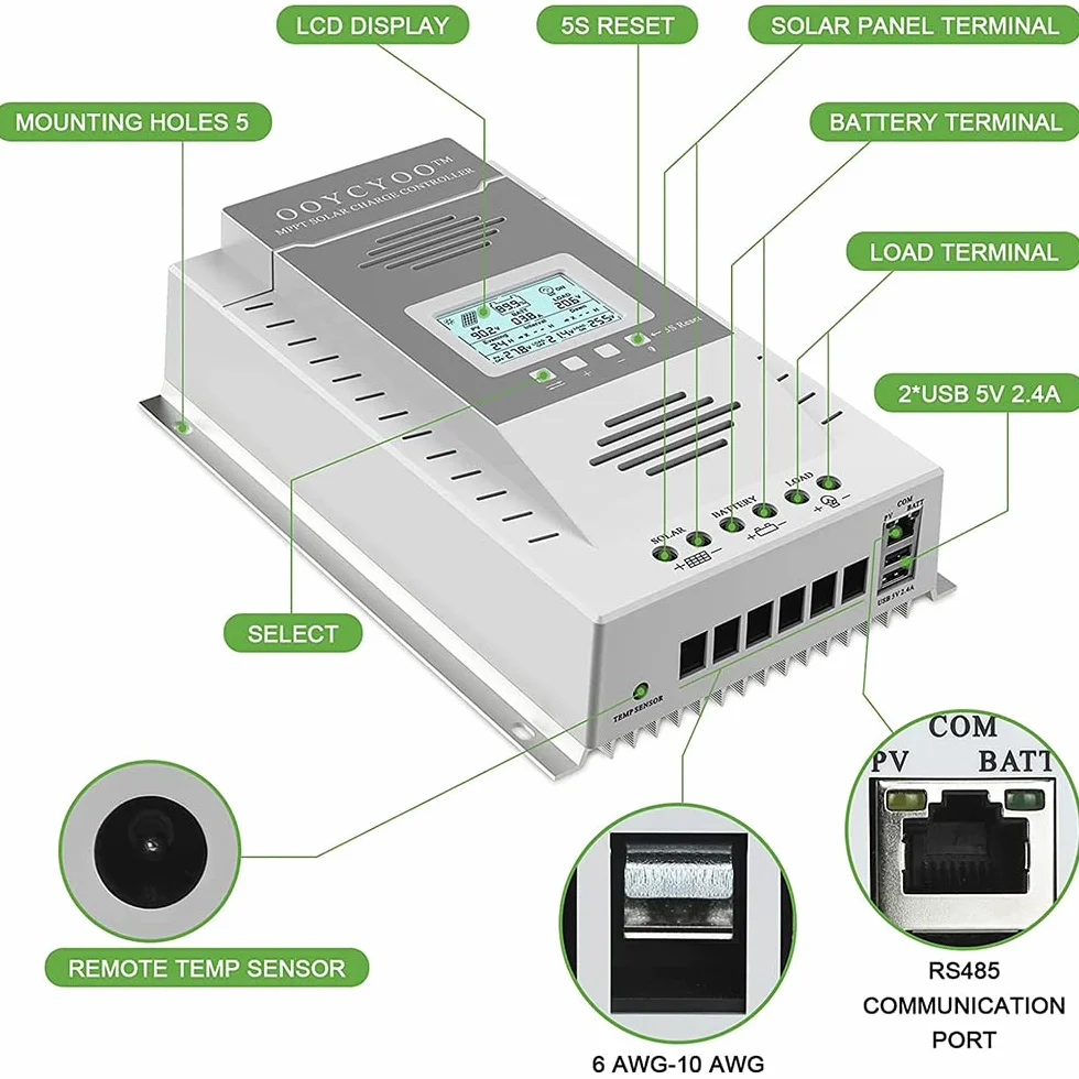 MPPT 100A Controlador de Carga Solar 12V 24V Automático, MPPT 100A Regulador de Carga Solar con LCD Pantalla puertos USB, Entrada FV máxima 100 V,Apto muchos plomo ácido y litio Baterías