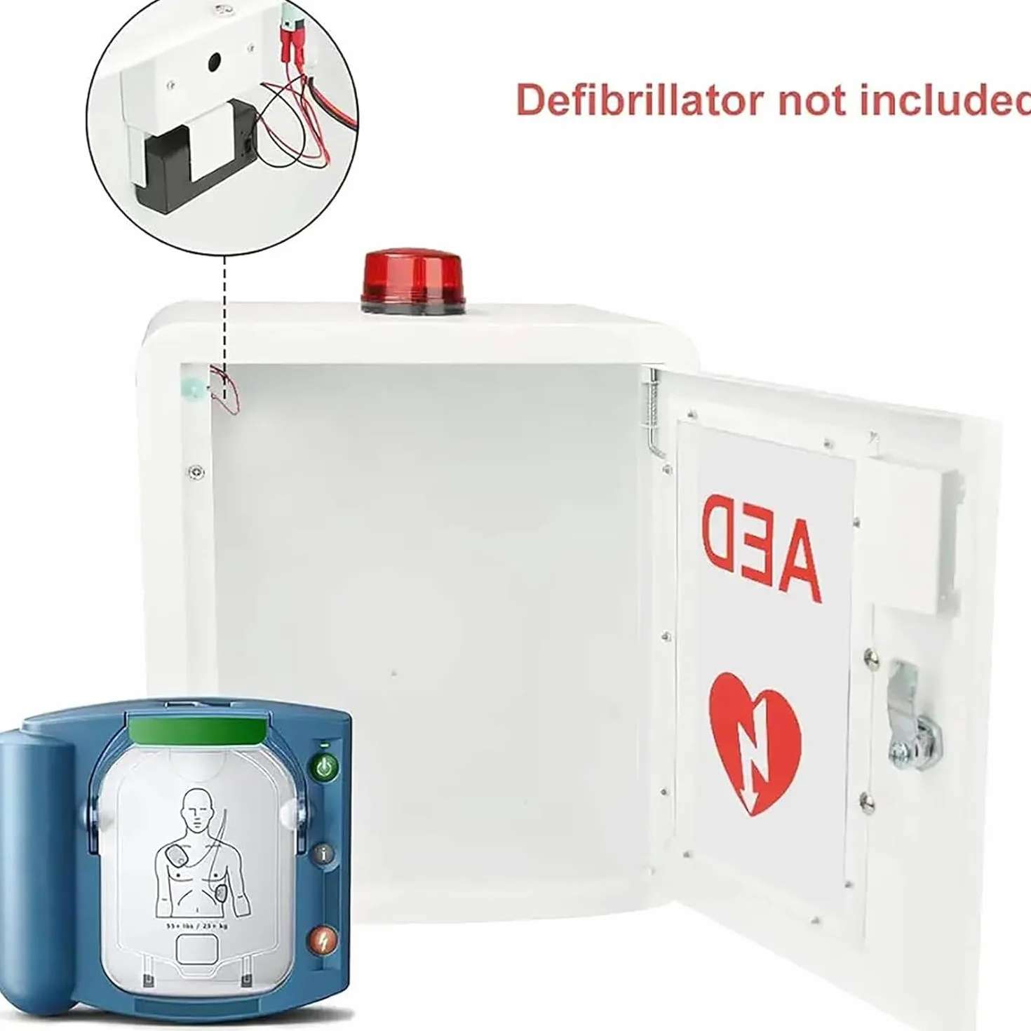 Gabinete DEA, gabinete de almacenamiento montado en la pared for desfibrilador DEA, con alarma y luz estroboscópica de emergencia, diseño de esquina redondeada, se adapta a todas las ciencias cardíaca