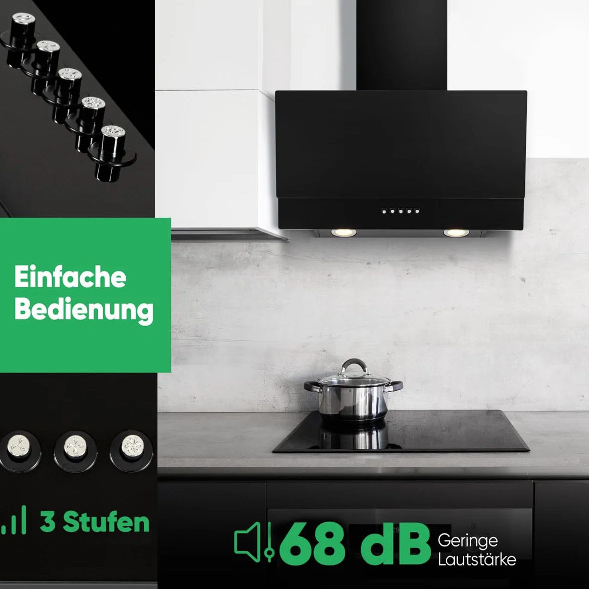Bomann DU7607-G-Noir Hotte inclinée à LED Noir