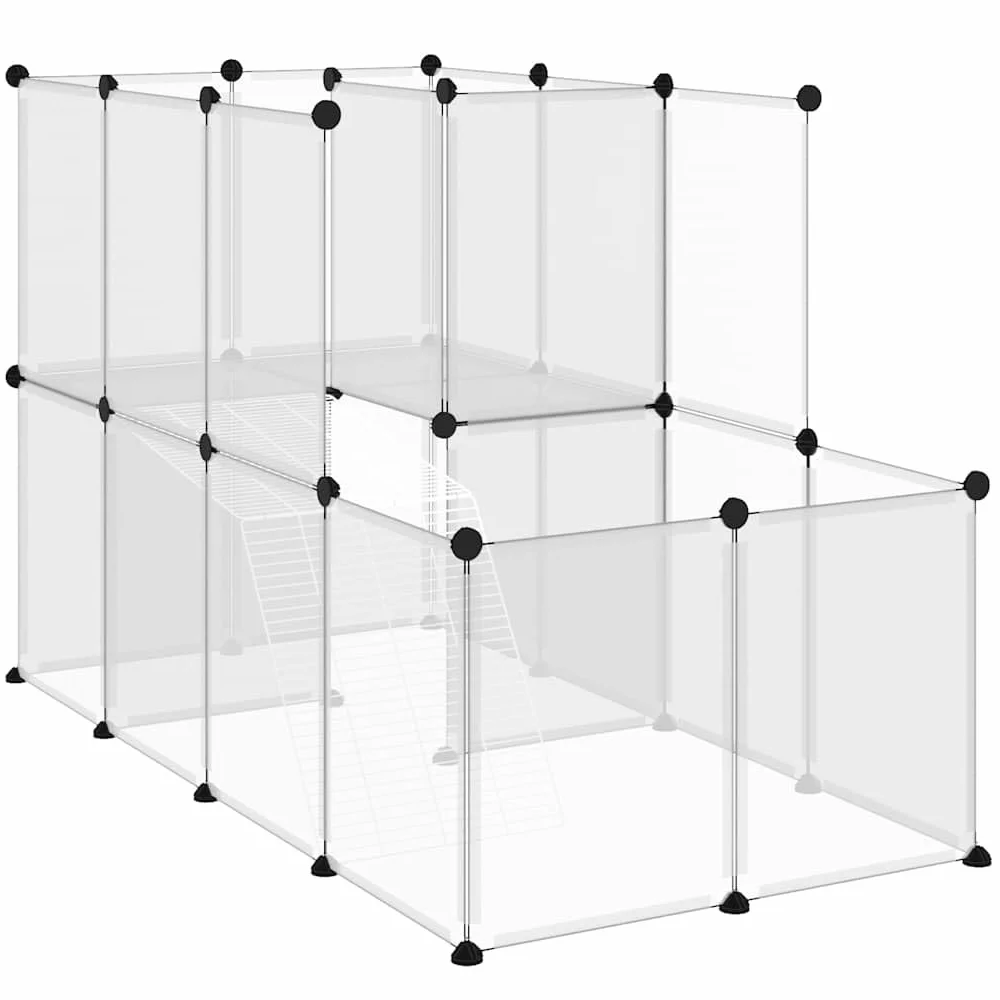 Jaula para animales pequeños, 142 x 74 x 93 cm, Recinto PP y acero con plataforma y escalera, espacio de ejercicio para conejos, hámsters, conejillos de indias, fácil de montar