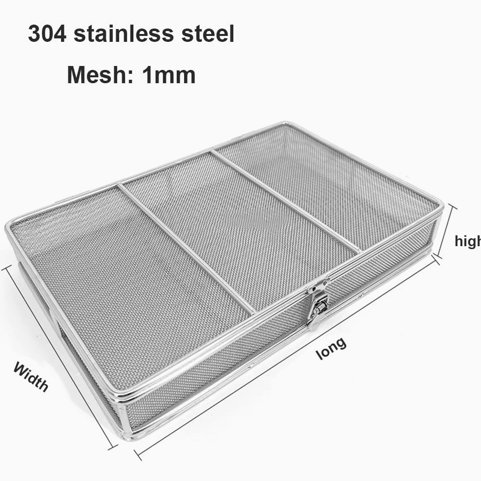 Bandeja para Instrumentos, cestas Perforadas de Malla, Bandeja de esterilización, Cesta de desinfección de Equipos médicos con Tapa de Acero Inoxidable(20 * 10 * 5cm)