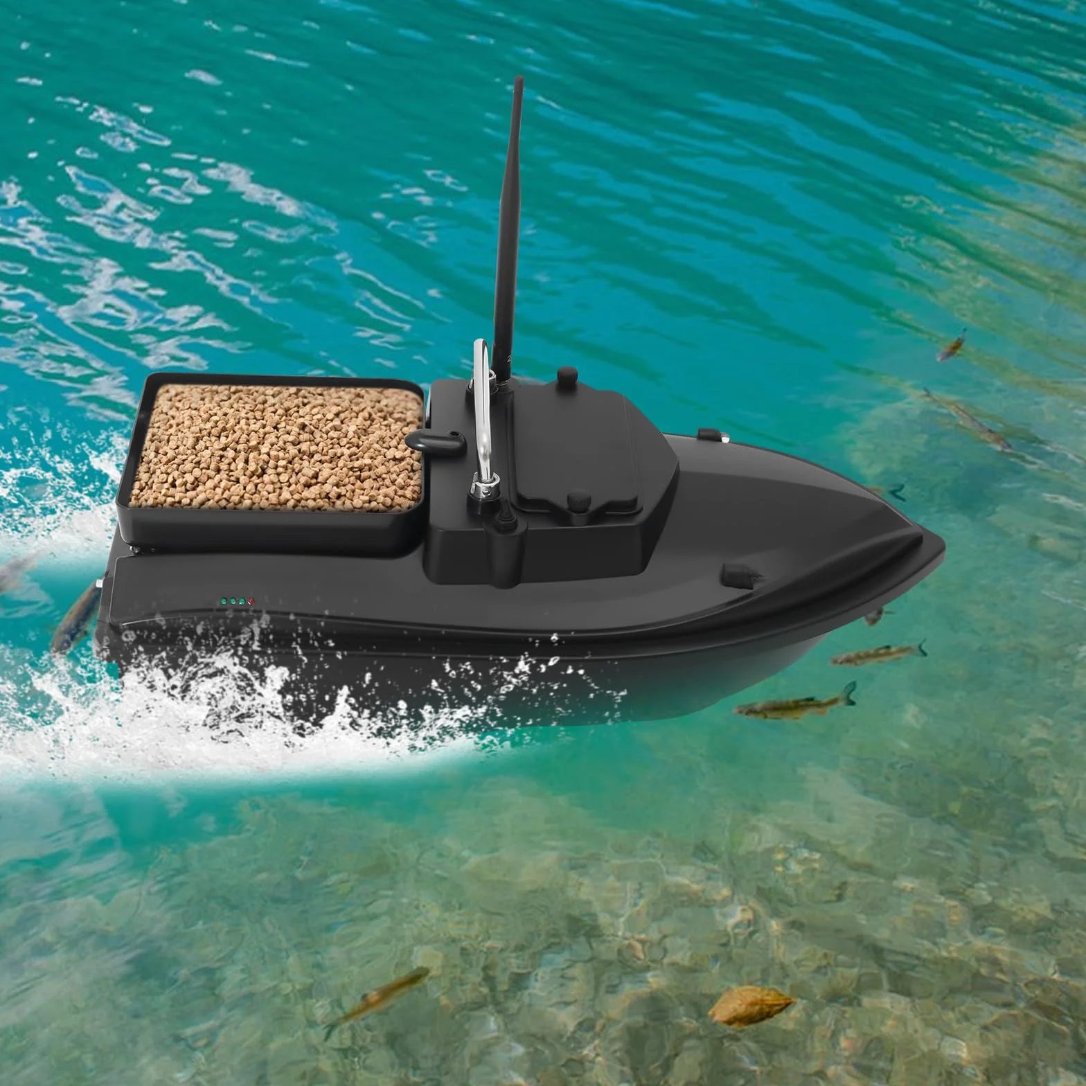 Rc barco pesca teledirigido con ecosonda y GPS, alcance 500 m, hélices tres hojas, luces nocturnas