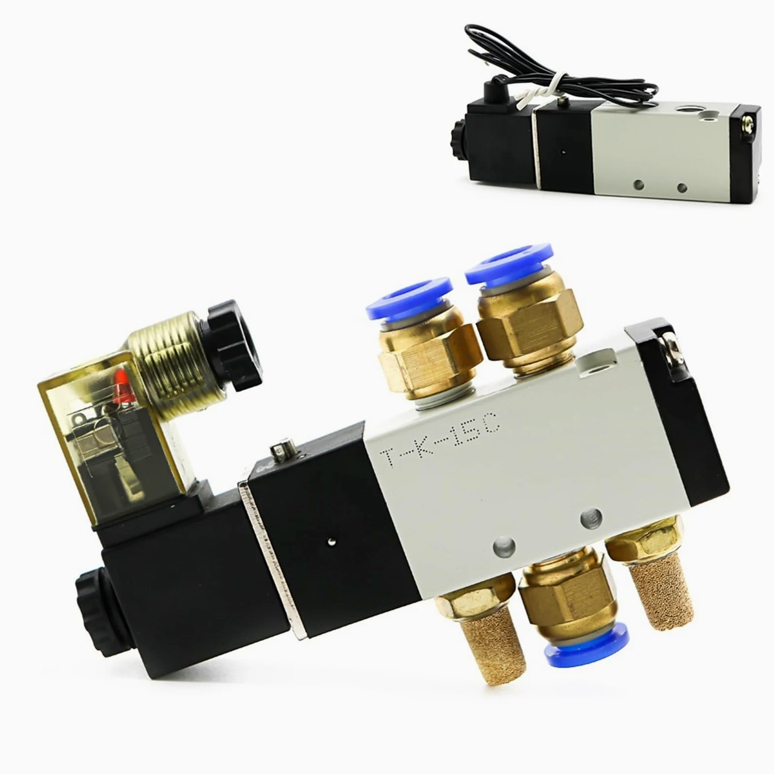 4V110-06 Electroválvula neumática de 1/8 pulgadas Válvula de 5 vías Puerto 2 Posiciones Válvulas magnéticas eléctricas Aire Gas DC12V 24V 110V220V Volt Bobina(LED W 8mm Fittings,DC 12V)