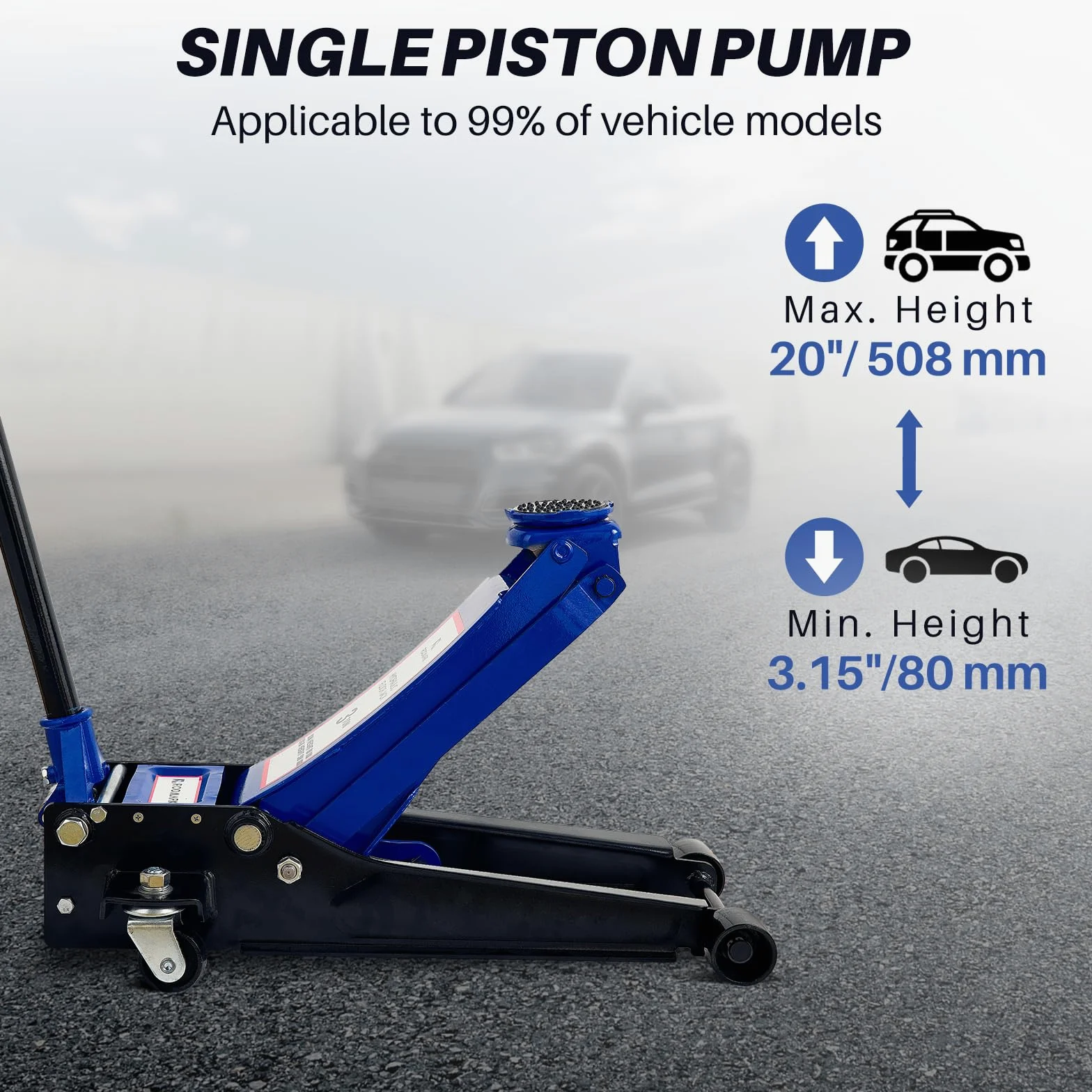 3 toneladas de Doble Bomba de Jack de Aterrizaje hidráulico para elevación rápida de automóviles, Jack de Servicio de Perfil bajo, Rango de elevación de 8-51cm de Capacidad de 3 toneladas