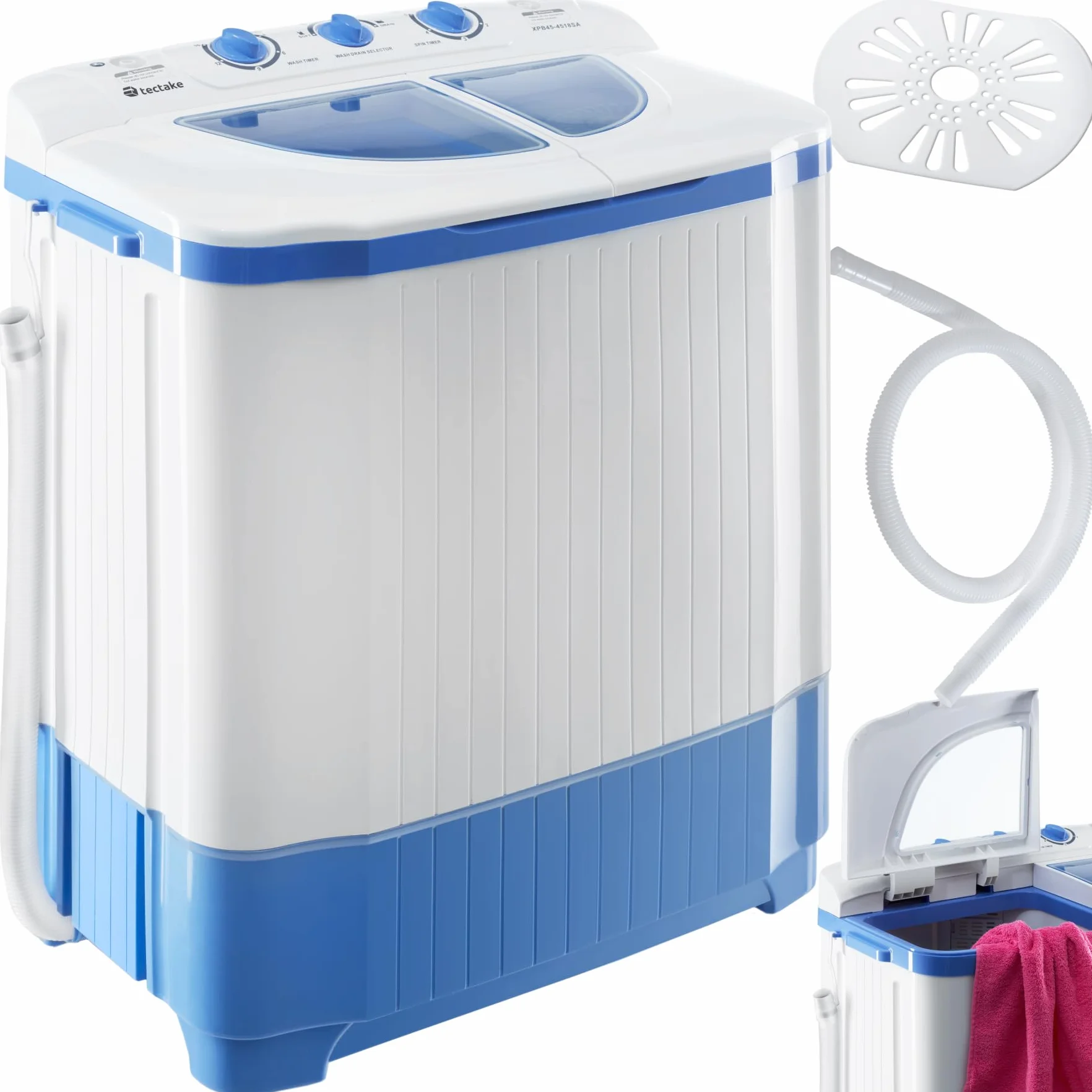 Tectake Lavadora Portátil Mini 4,5kg Carga Superior Ahorro Energía Máquina Lavadora Camping Caravanas Blanco