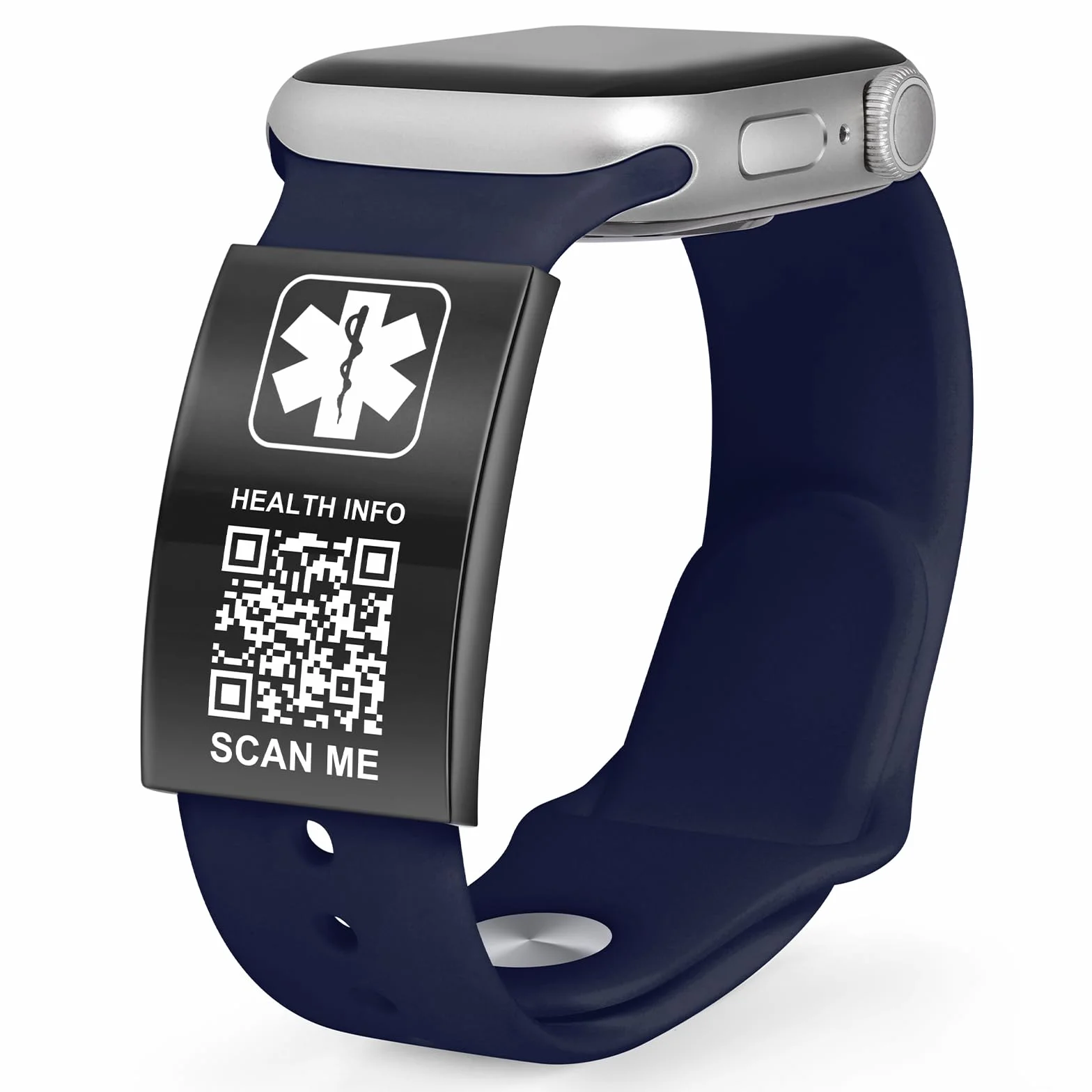 Pulseras médicas unisex con código QR, pulsera de emergencia de silicona impermeable para muñecas de hasta 22,9 cm