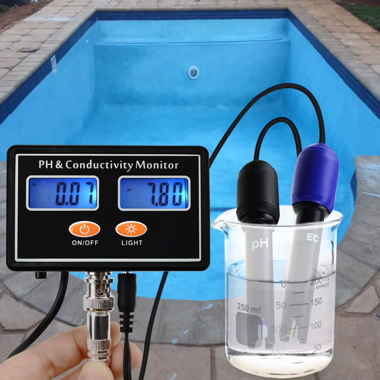 pH/EC Conductividad Metro con ATC Agua Calidad Ensayador 0.0-14.0pH / 0~19.99ms/cm Acuario, Hidroponia Herramienta
