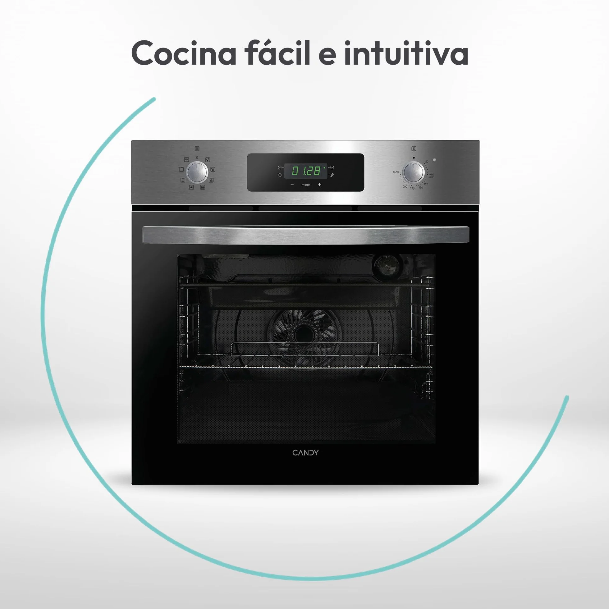 Candy FIDCP X625 L Horno Multifunción 70L Aquactiva Convección Ventilador radial 8 Funciones Display Timer Touch Puerta 2 Cristales Inox Negro