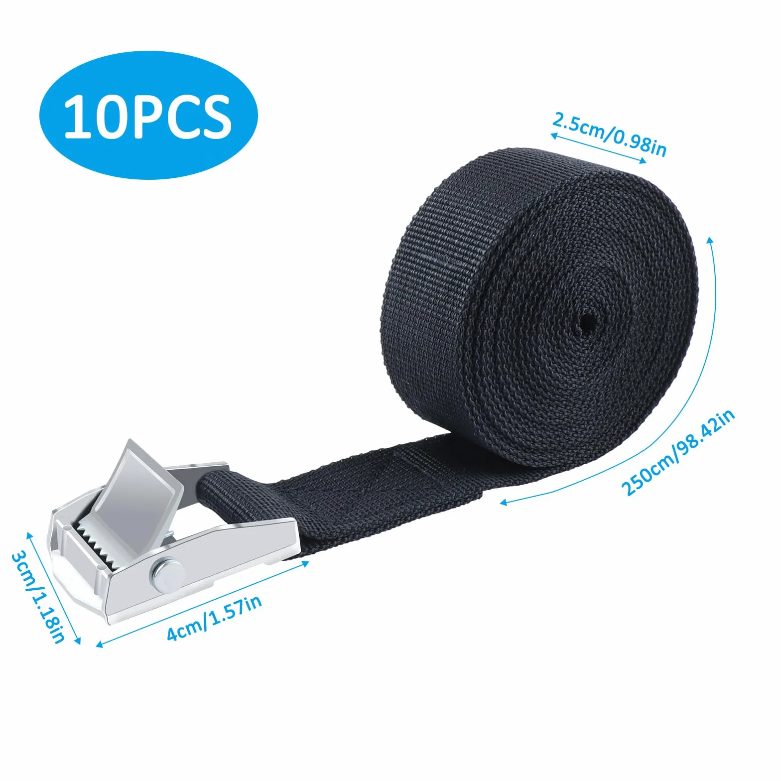 Cinchas de Amarre 10 Piezas 2.5cm x 2.5m 250 kg Correa de Fijación para Motos Bicicletas Camiones