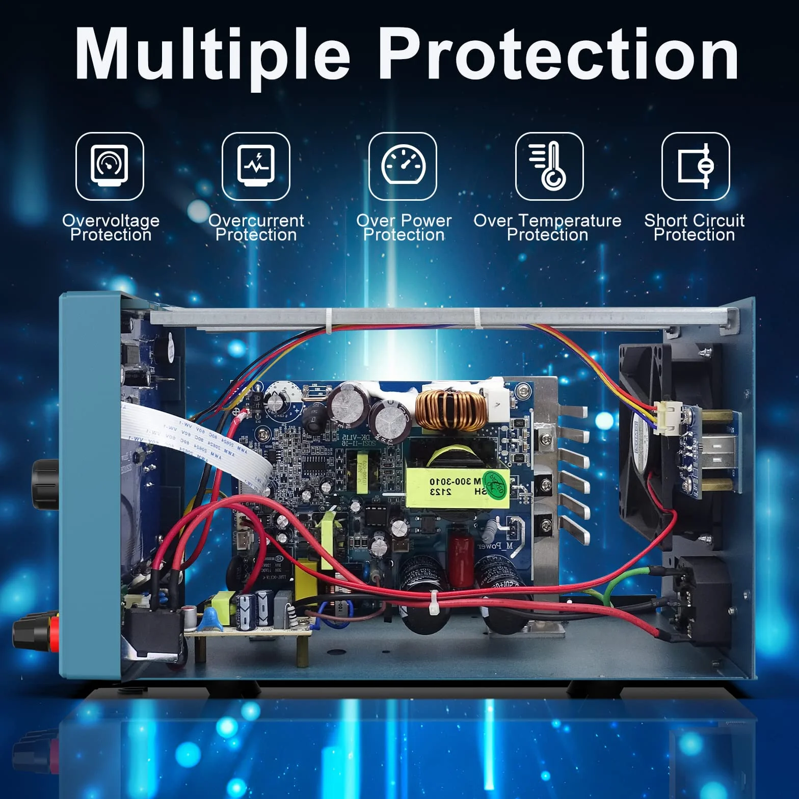 Fuente de Alimentación de Banco, Alimentación de Laboratorio Ajustable Portátil 0-10 A/0-32 V, Memoria 6 Grupos de Datos, Control por Computadora y Botón, Operación Automática, Protección Múltiple