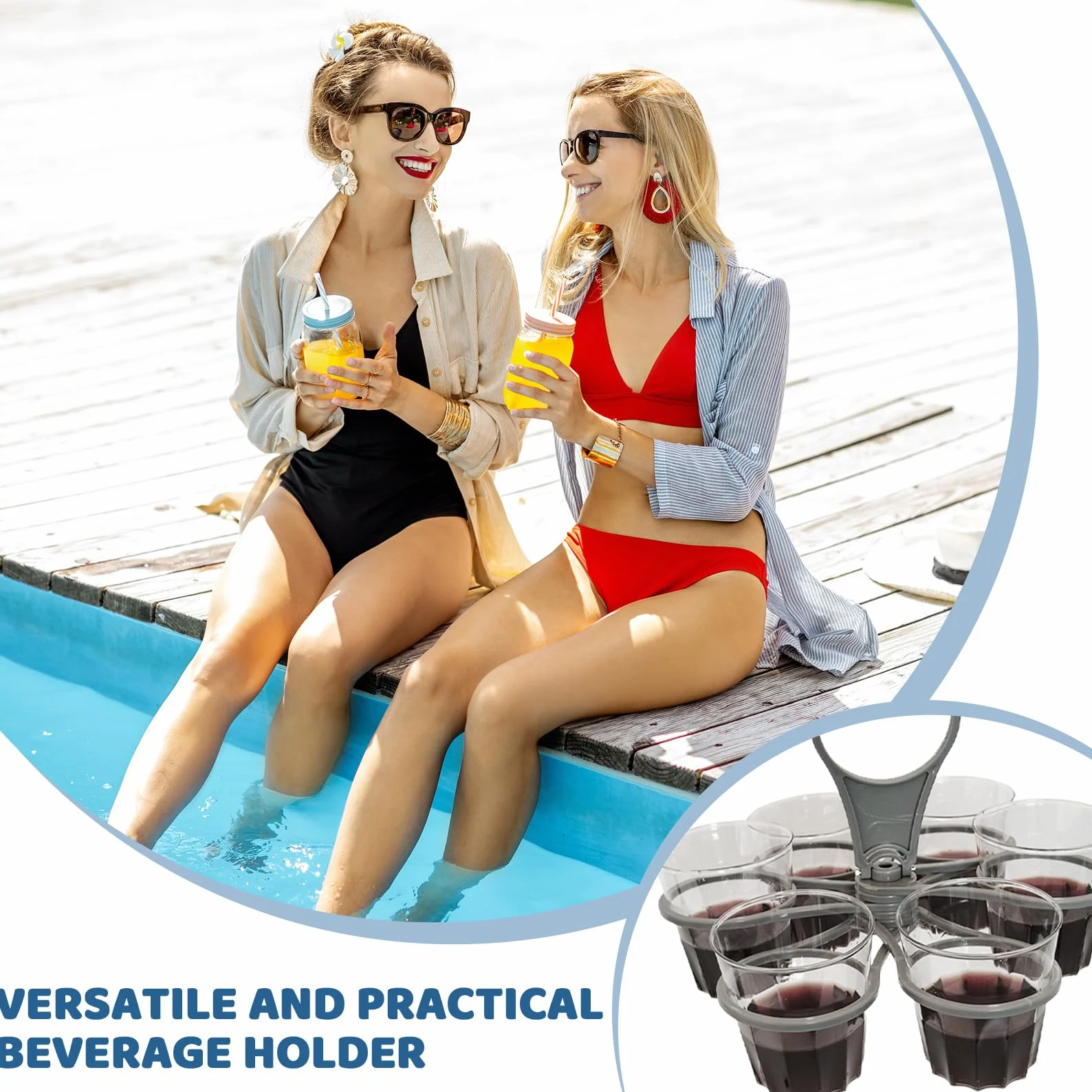 Soporte para vasos de festival, soporte para bebidas, playa, plegable, soporte para bebidas, 6 tazas portátil, plegable, con asa reutilizable, para coche, barco, camping, café, bebidas, etc