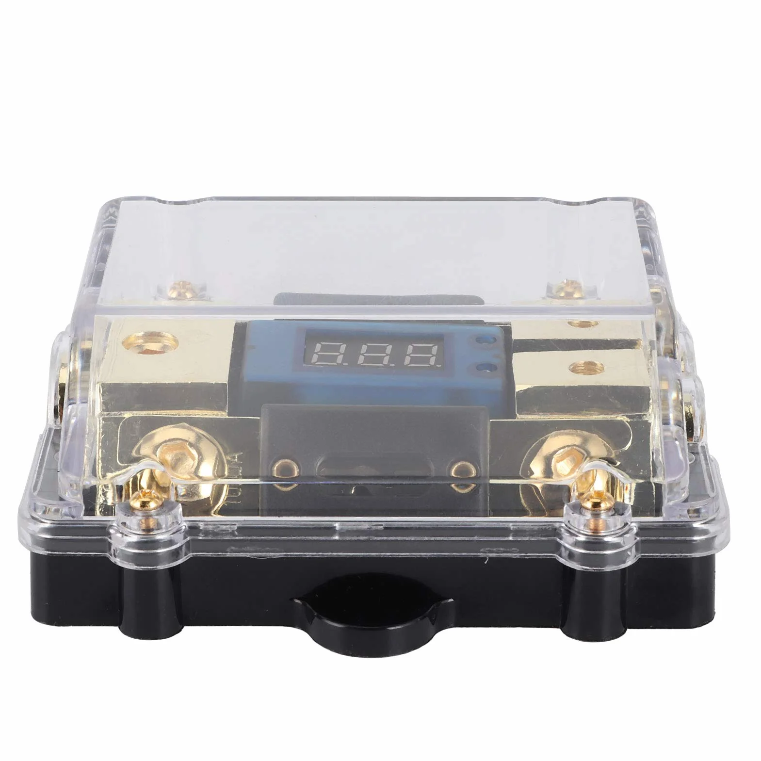 Bloque de soporte de disyuntor de 100 A con pantalla de voltaje digital LED - 1 entrada, 2 salidas para sistemas de audio, yates y automóviles