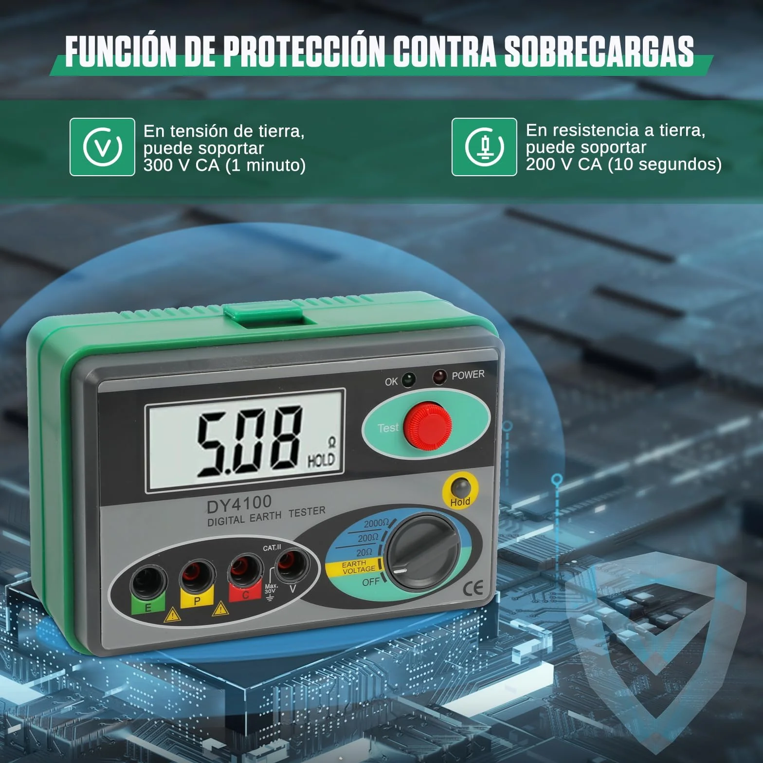 KAISAL Probador de Resistencia de Tierra Eléctrica 0~2000Ω Medidor de Resistencia a la Tierra Digital LCD Máquinas de Medición de la Resistencia del Suelo Megohómetro