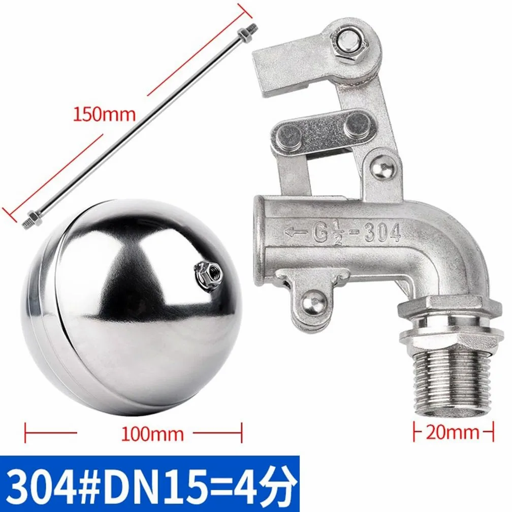 Válvula de bola flotante de codo de 90 grados de acero inoxidable 304 - Válvula de entrada ajustable for control de nivel de agua en tanques(1/2inch)