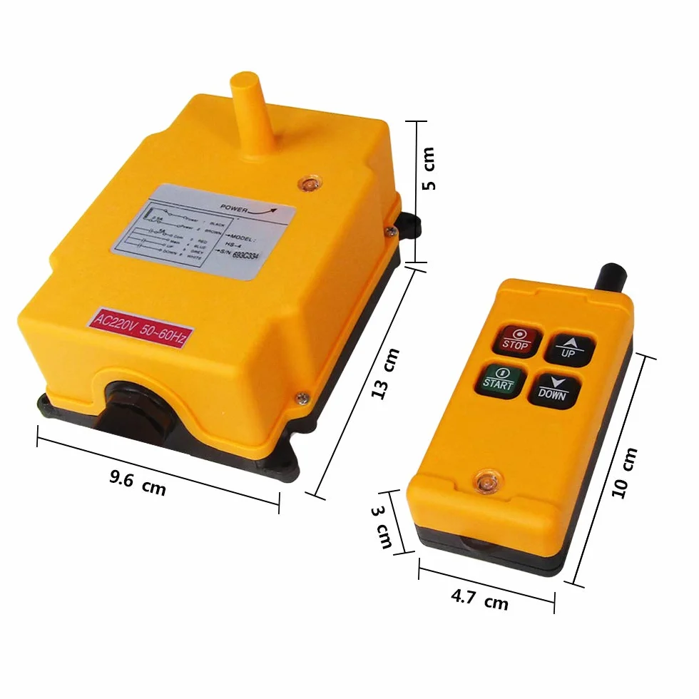 MXBAOHENG Mando para Grua Mando Puente Grua HS-4 Adecuado para 12V y 24V con 4 Botones 1* Receptor 1* Transmisor
