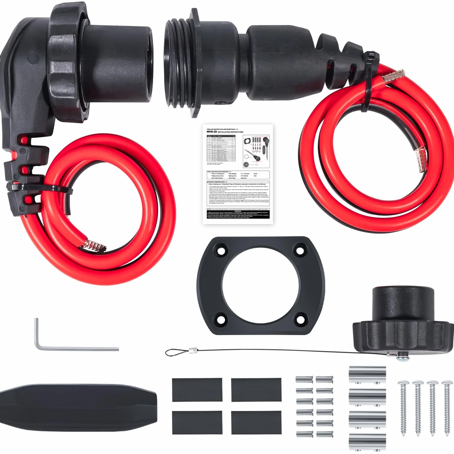 1865120 MKR-28 - Enchufe y receptáculo para motor de arrastre Minn Kota de agua dulce y salada, accesorio de batería macho hembra, impermeable, resistente, 8 AWG, nominal a 60 A hasta 48 V