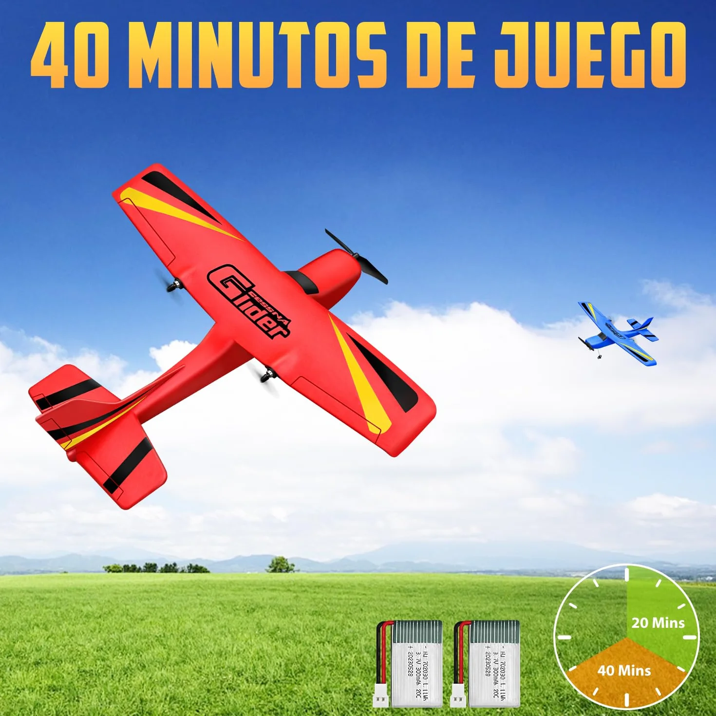 Avion RC 2 Canales Planeador Cessna 2.4GHz Control Remoto Listo para Volar