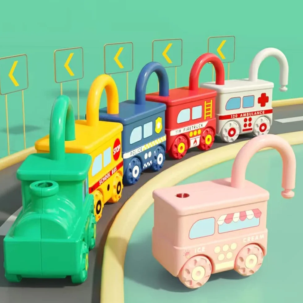 Coche Juguete con Llave de Bloqueo Montessori Tren Montaje Colores Números Educativo Juego Regalos Niños 3 4 5 Años