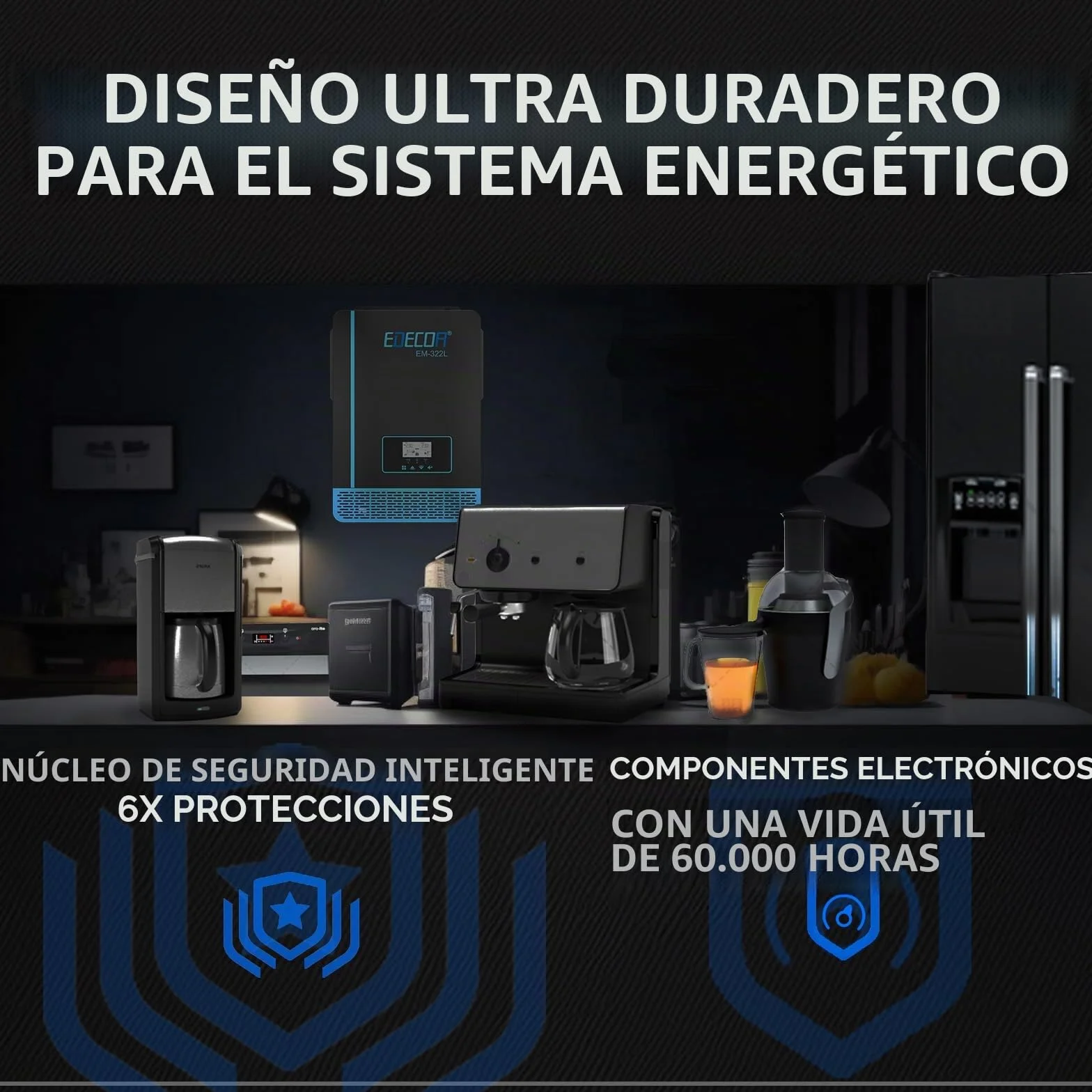 EDECOA Inversor híbrido 24v 3200w 220v 230v 3200VA, Cargador Solar MPPT 60A Onda Pura 30-150Vdc Off-Grid BMS Comunicación Cargador de batería Prioridad de Red Regulador de Carga Solar