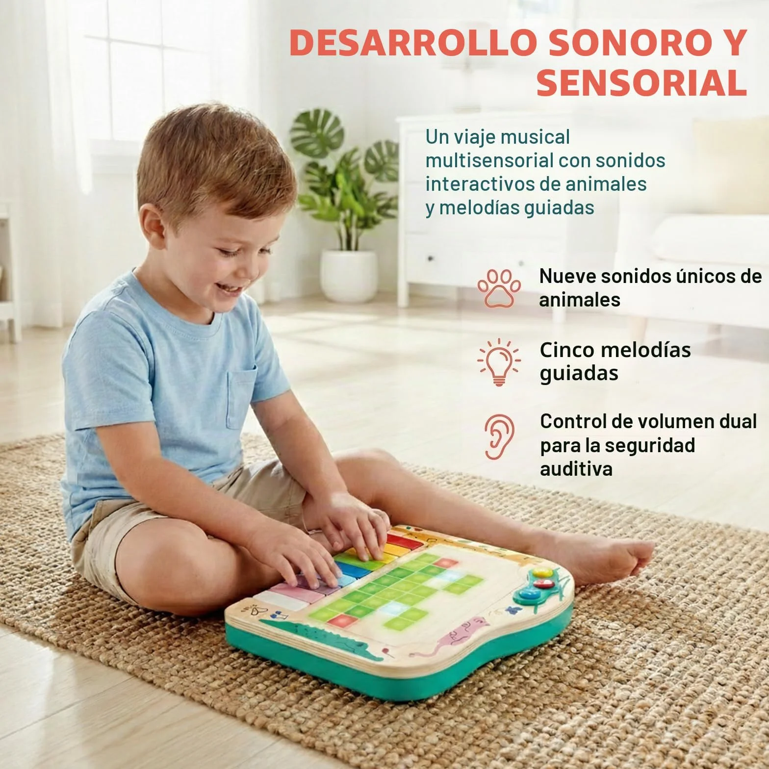 Hape Pixel Piano, Juguete Infantil de Madera, Instrumento Interactivo con Luces y Sonidos