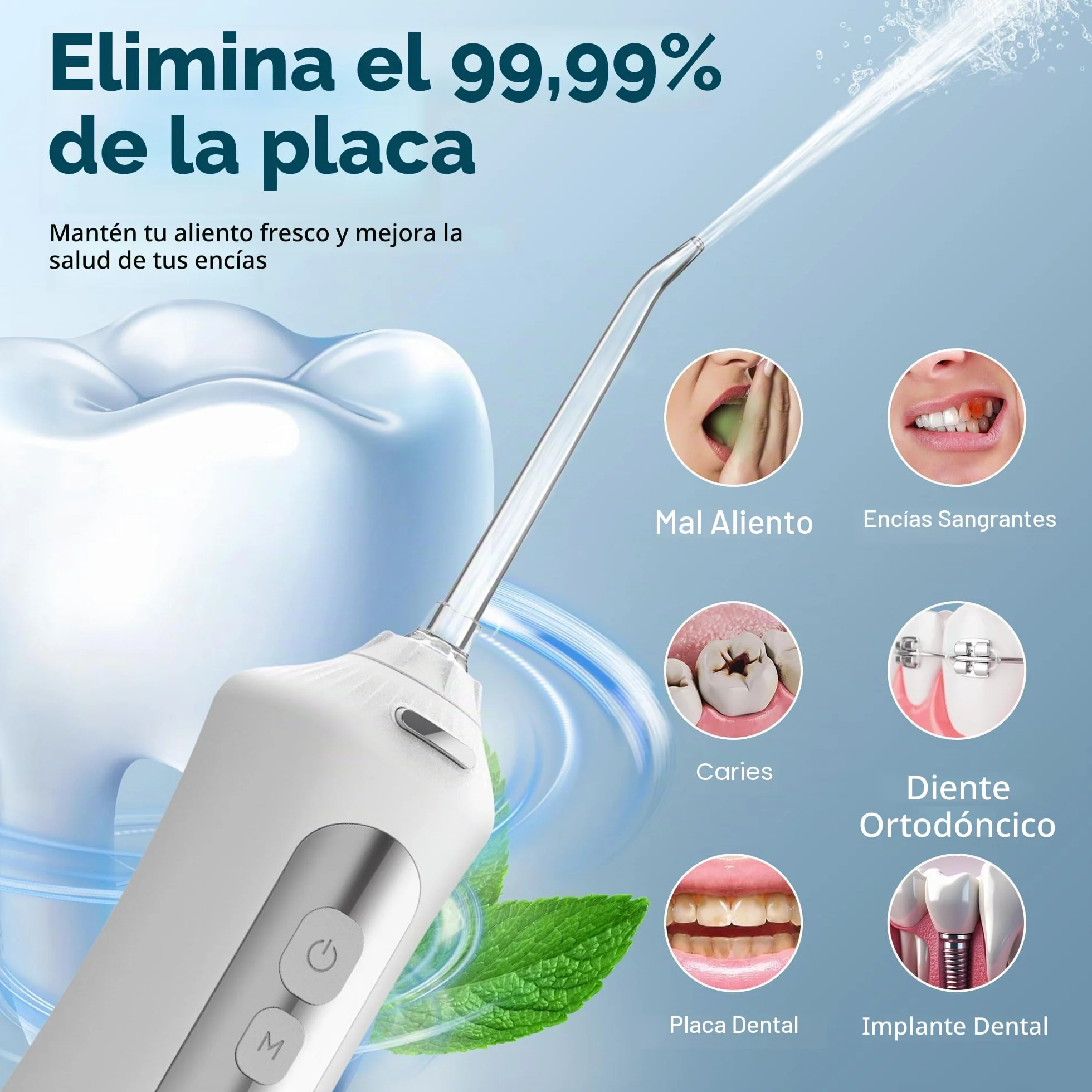 BarberBoss Irrigador Bucal Eléctrico, Limpiador de Dientes, 5 Boquillas, QR-7024 Blanco