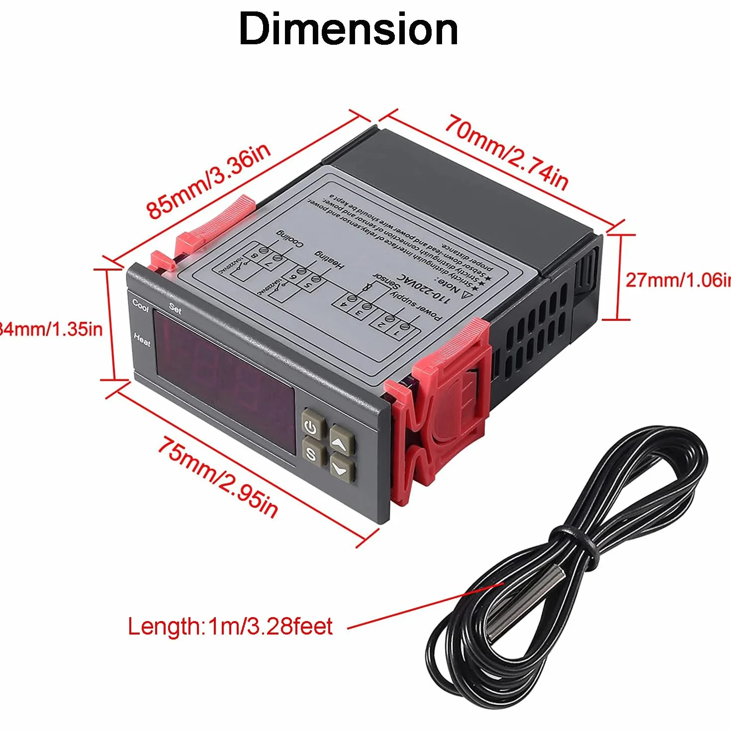 Greluma Termostato Digital AC 110V-220V 10A Pantalla LED Controlador de Temperatura con Sonda NTC 10K