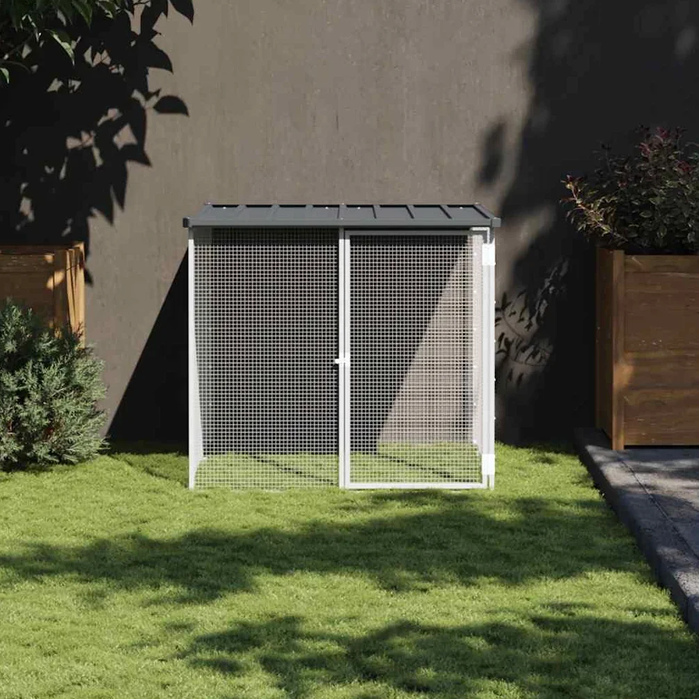 vidaXL Jaula de Gallinas, Gallinero con Toldo, Recinto para Animales Pequeños, Caseta para Jardín, Acero Galvanizado Antracita 103x98x90 cm