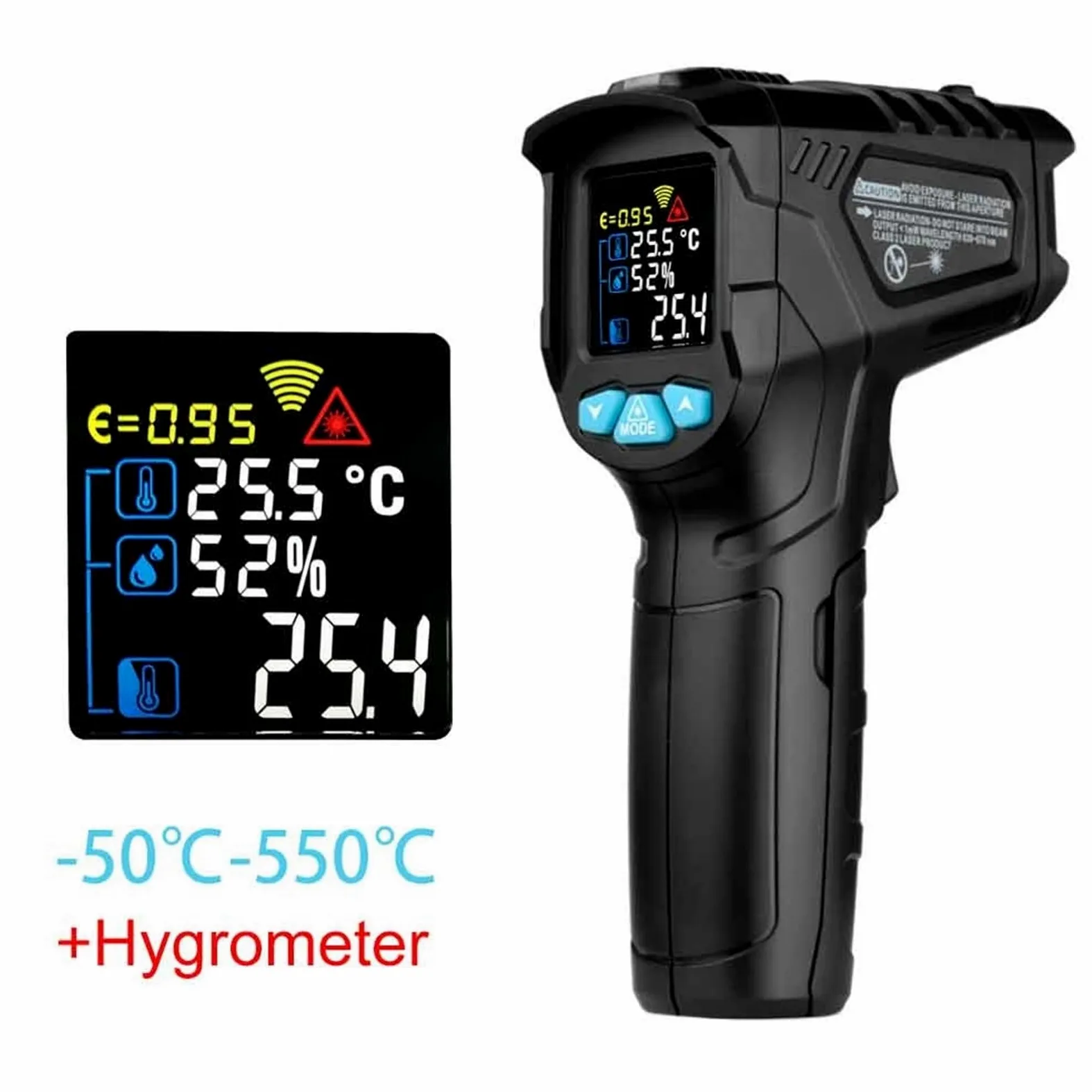 Termómetro infrarrojo digital IR01A, sensor de temperatura, pantalla colorida de alta precisión, termómetro de emisividad ajustable.(IR01C)