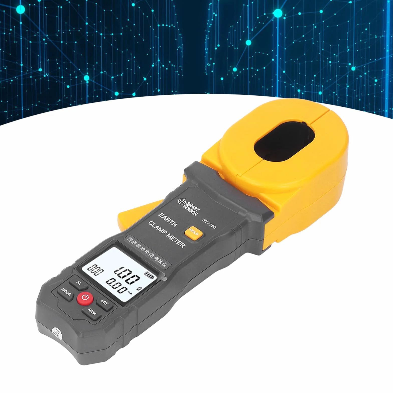 flexman ST4100 Medidor de Resistencia a Tierra con Abrazadera Digital LCD, Probador de Medidor de Resistencia a Tierra con Abrazadera de Apagado Automático Portátil para Sala de Computadoras