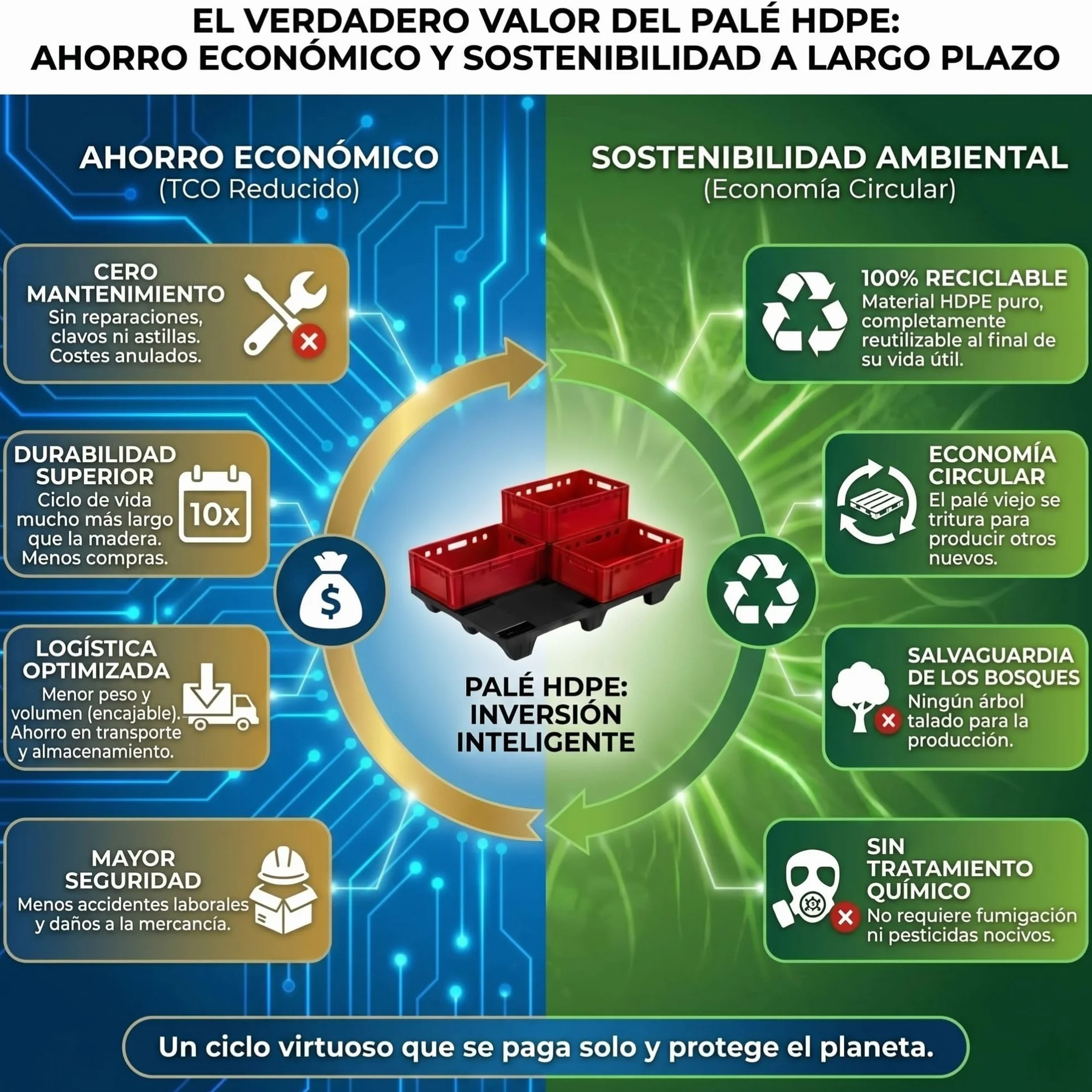 IMJ-Global - Palet de Plastico HDPE, Palets de Plastico 120x80cm con 9 Pies de Base, con Certificación para Uso Alimentario y una Capacidad de Carga Máxima de 2500 kg (10 Palets)