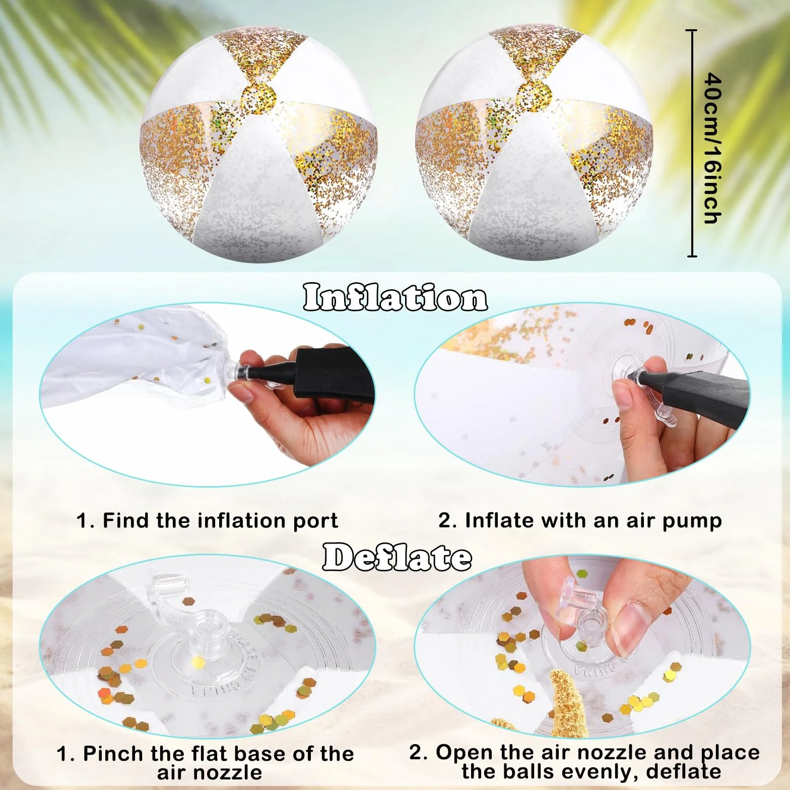 Glitter Pelota Hinchable Transparente 2 PCS para Playa Piscina Fiesta