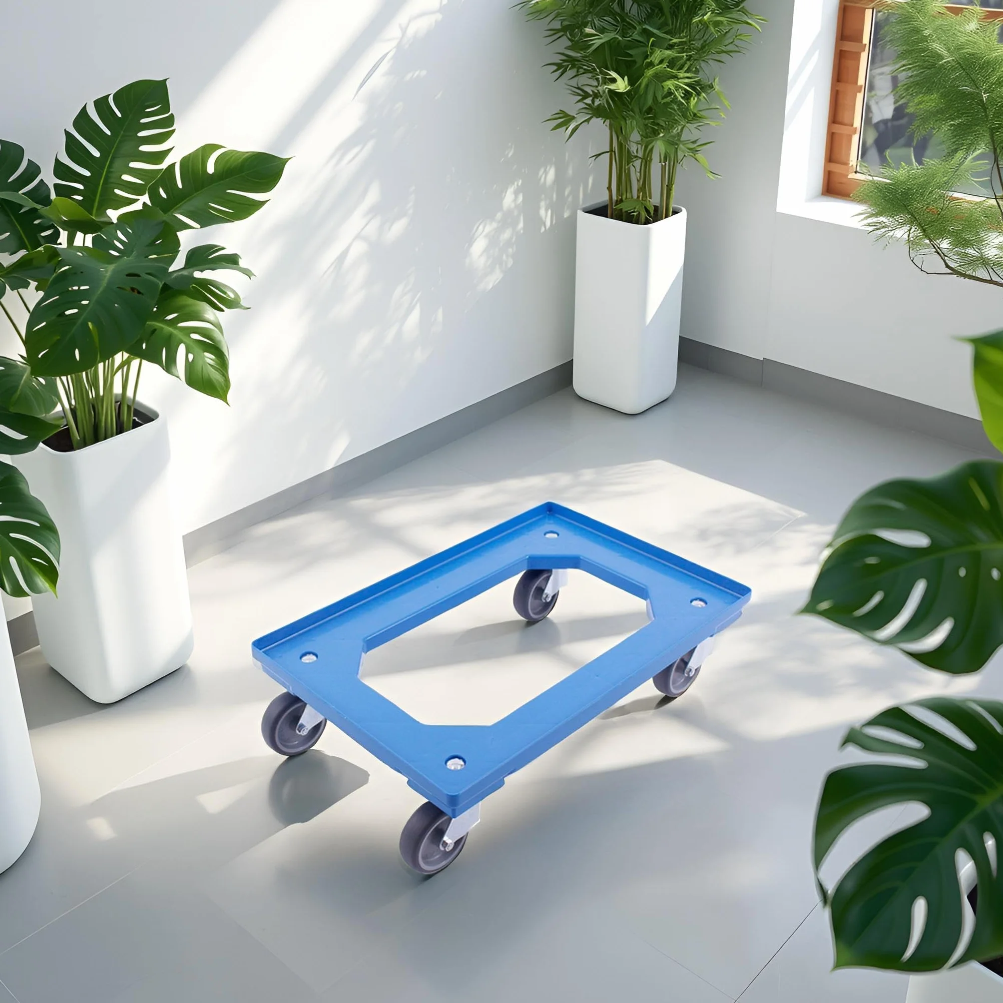Carro de transporte 60x40 cm plataforma con ruedas carga máxima 300 kg azul