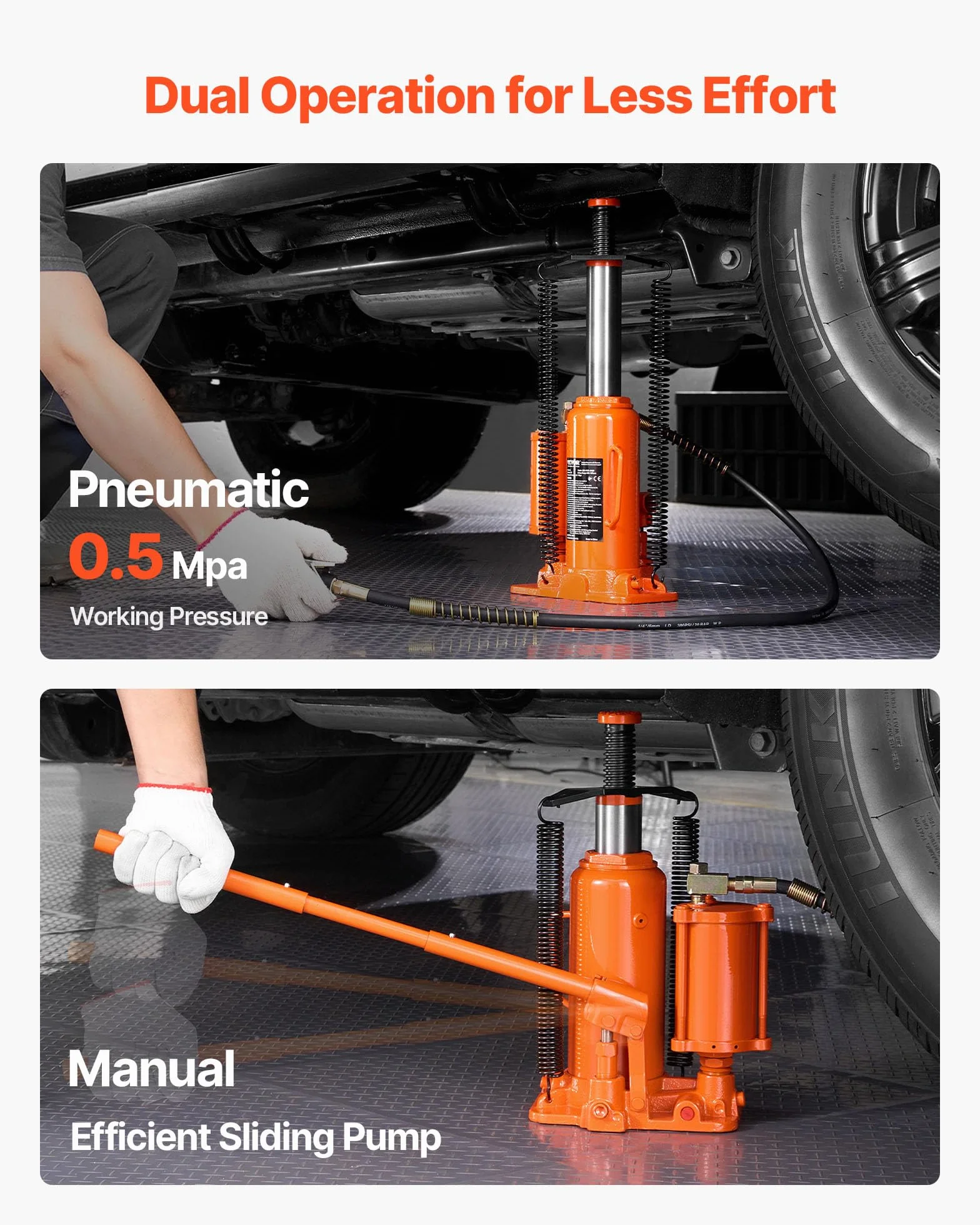 VEVOR Gato Hidráulico Neumático de Botella 12 T 265-505 mm Naranja
