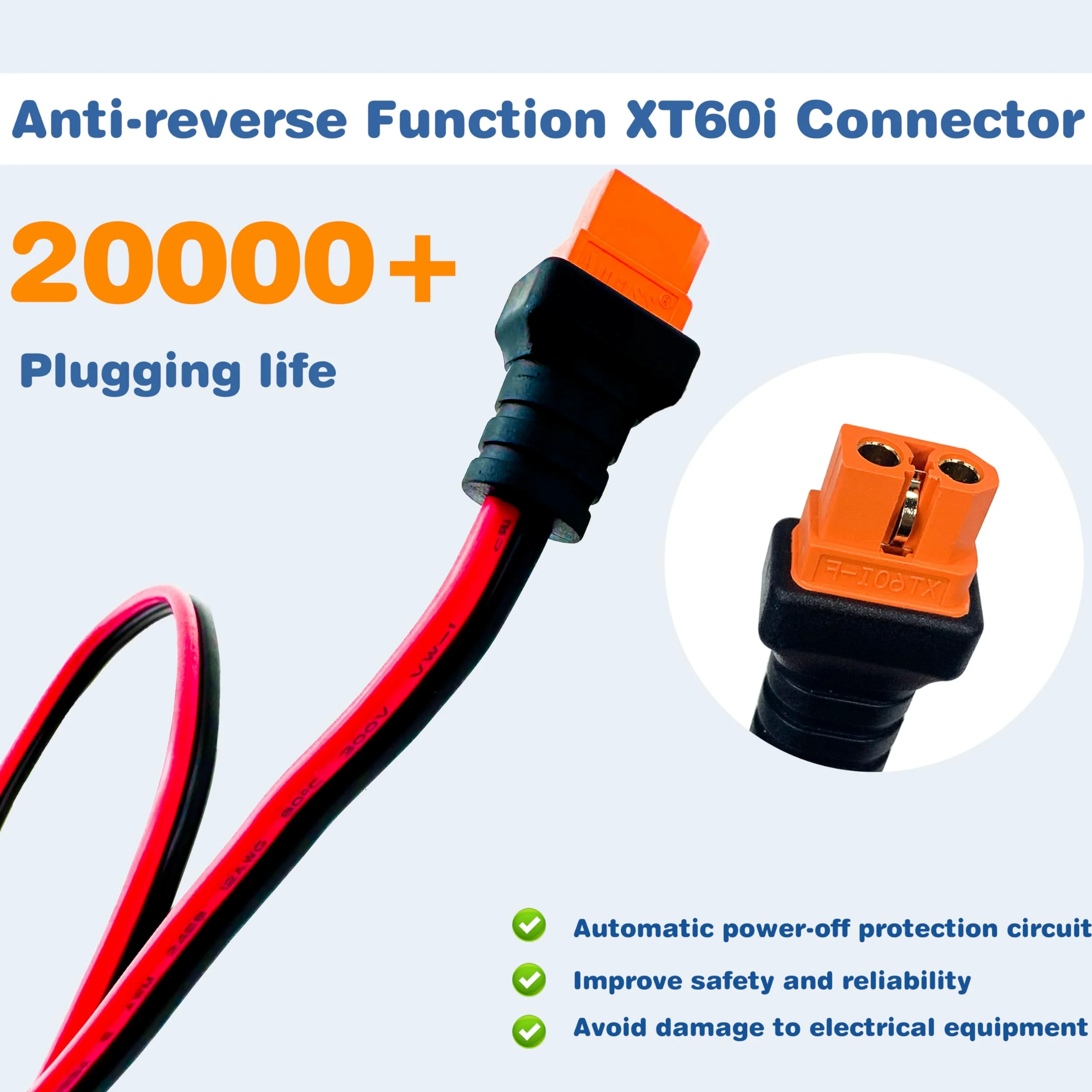 Cable de extensión de carga solar a XT60i de 3 pies, 6 pies, 12 pies, 25 pies, 50 pies, conectores solares a adaptador XT60i para estaciones eléctricas portátiles y generadores solares (12