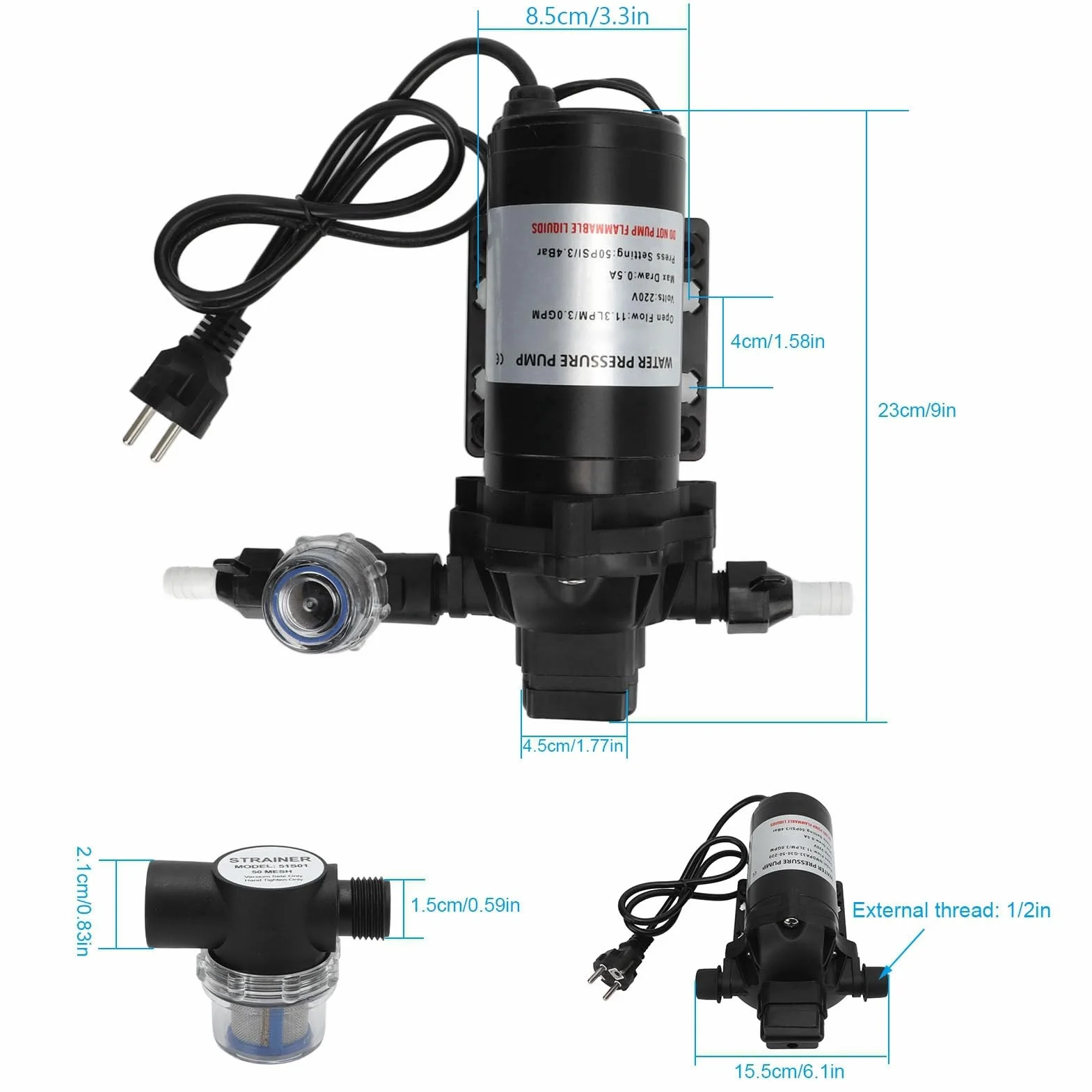 Bomba De Agua De Diafragma 11.3LPM 50PSI Autocebante Para Lavado De Autos Barcos RV Y Sistemas Solares Con Motor De Cobre Y Control De Presión Automático