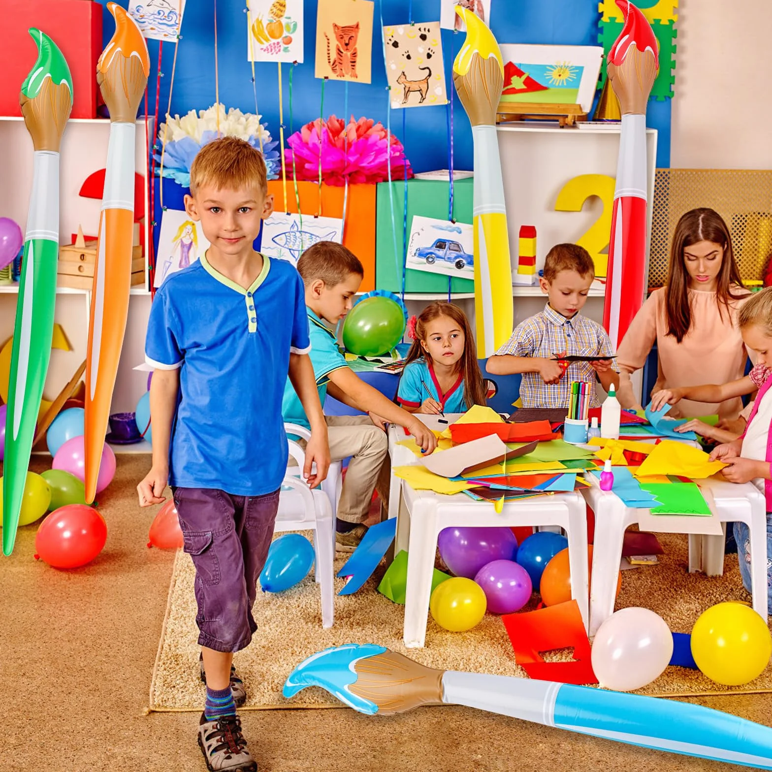 BOXOB Juego Pinceles Inflables Gigantes 105cm Globos Grandes 5 Colores
