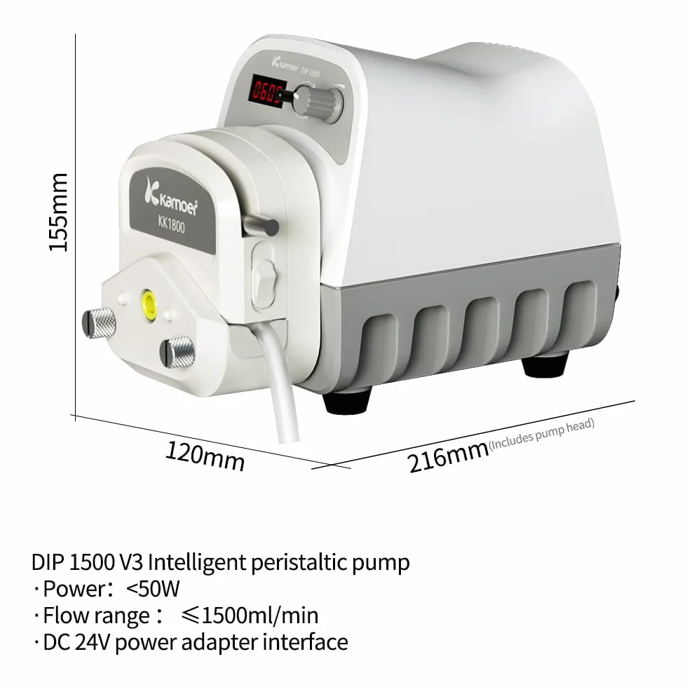 Kamoer DIP1500 V3 - Bomba de agua (24 V, 1500 ml/min, velocidad variable inteligente, 0,1 – 400 rpm, 3 rotores, pantalla LED, RS485, 7,9 x 11,1 mm)
