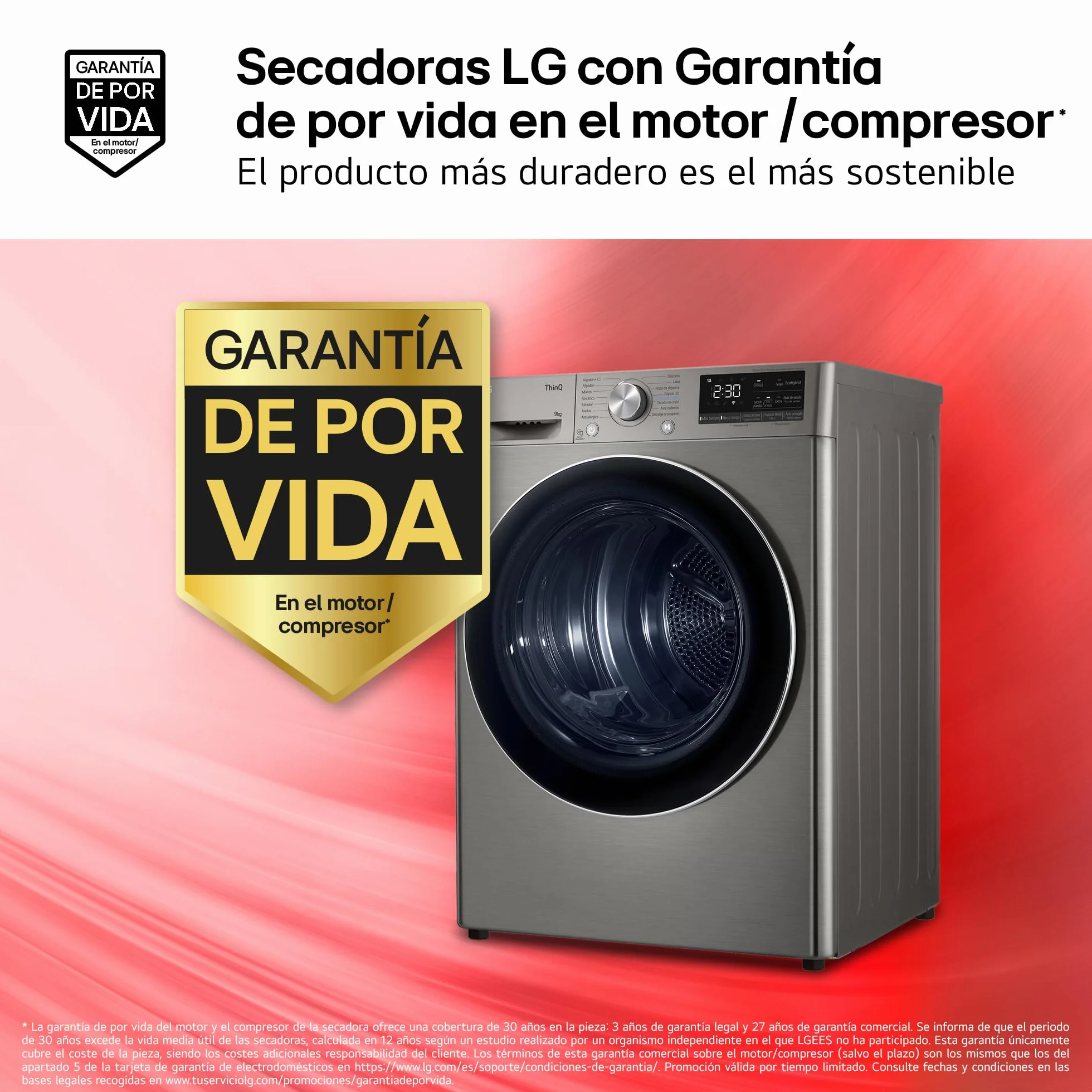 LG RH90V9PV2N Secadora de Ropa 9Kg Bomba de Calor Dual Invert Carga Frontal Serie 900 Inox Antihuellas