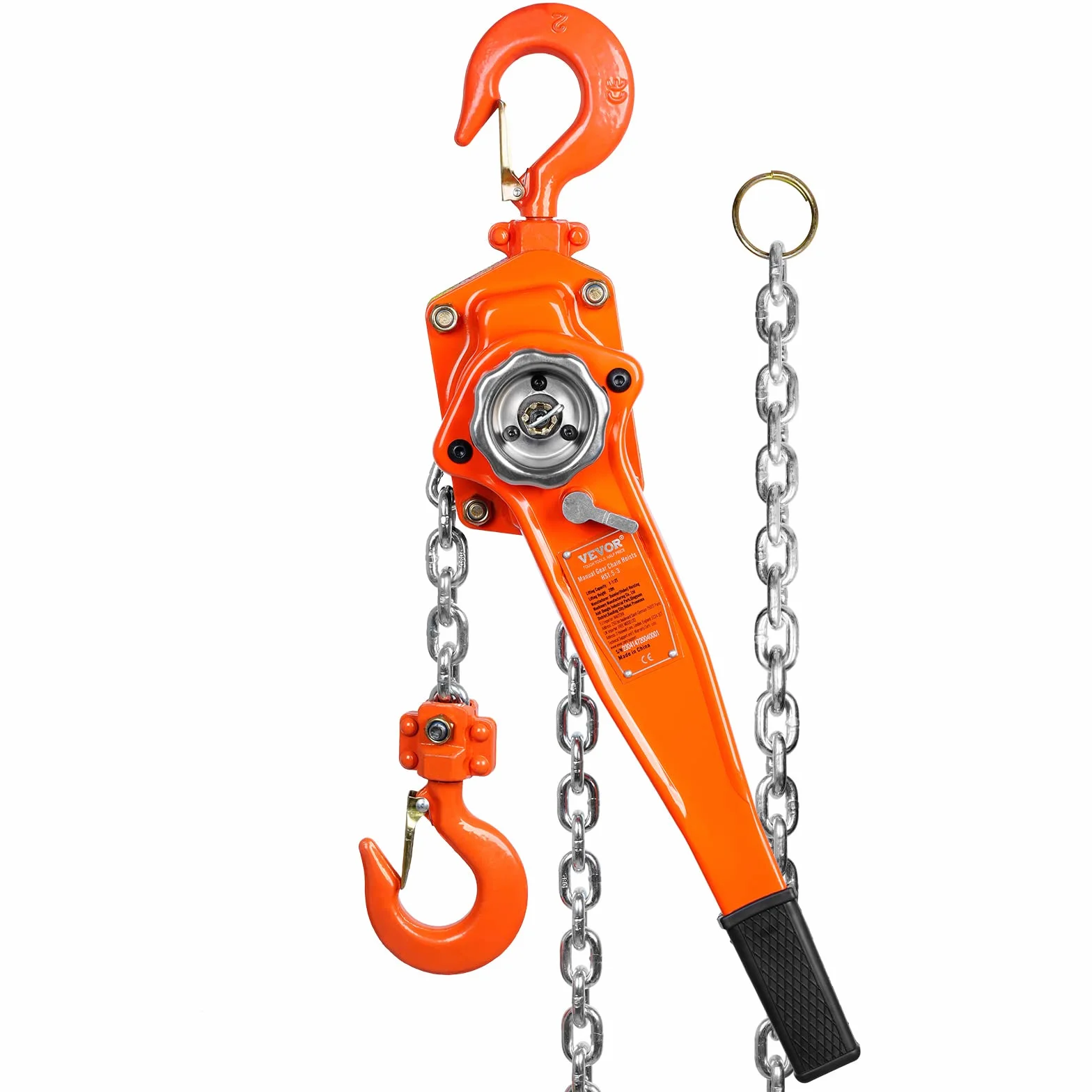 VEVOR Polipasto Manual de Cadena de Palanca Elevación de 5,8 m Polipasto de Trinquete de Acero Capacidad de 1,5 T Polipasto de Palanca Gancho de Rotación 360° con Freno de Doble Trinquete para Garaje