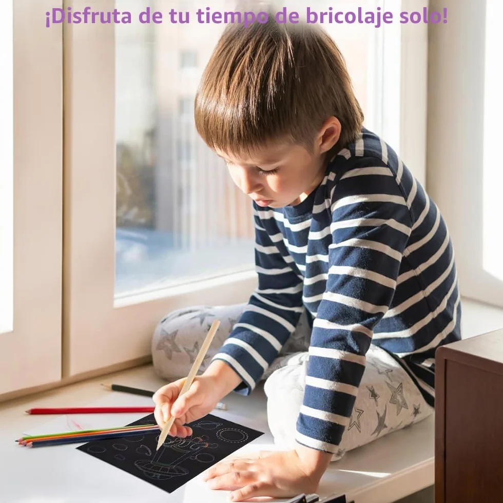 Arte para Rascar para Niños, Paquete de 3 Libros Scratch Art con Lápices de Madera, Dinosaurios, Mundo Submarino, Astronautas