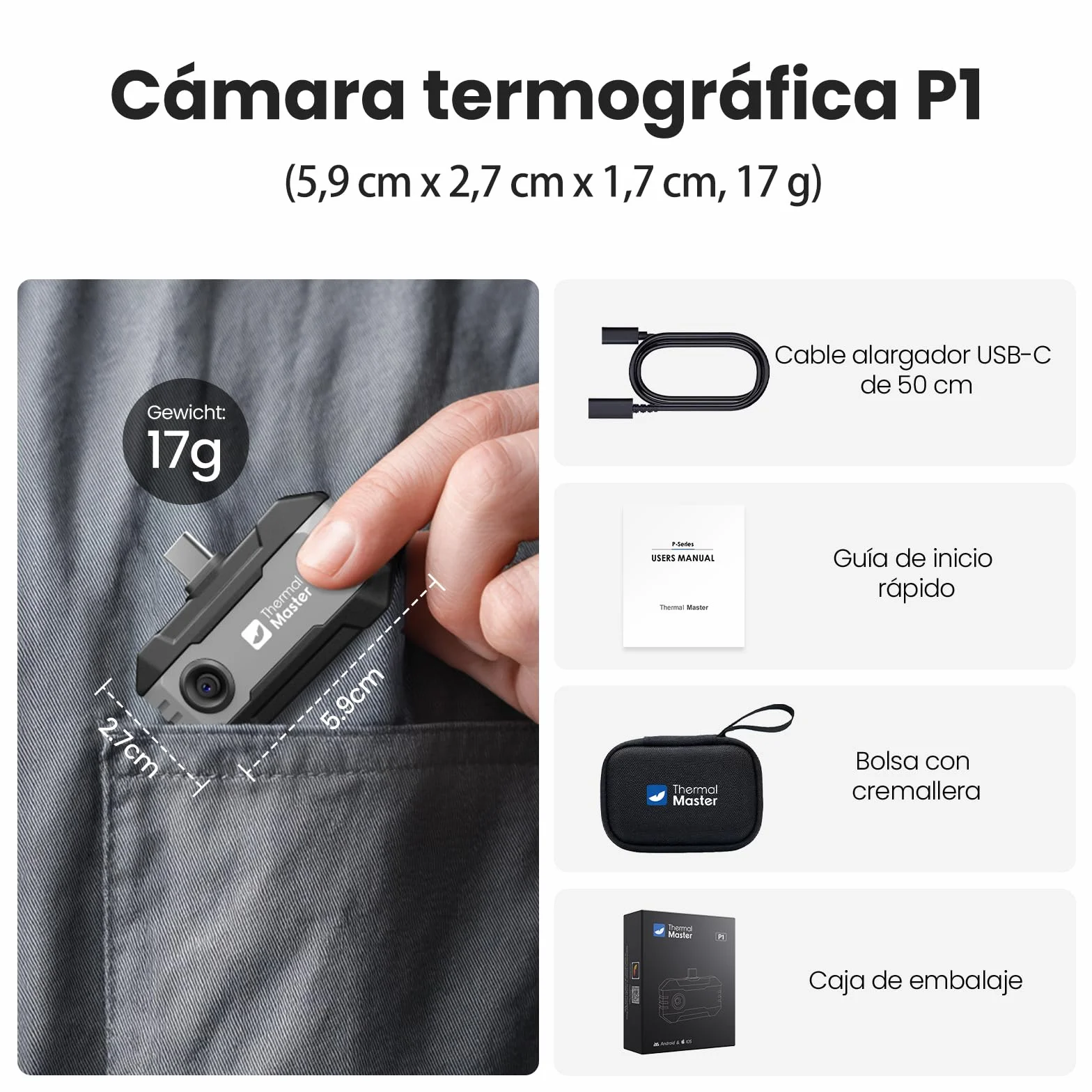 Thermal Master P1 Cámara Térmica 320x240 X³ Super IR Resolución -20°C a 600°C 15x Zoom 25Hz