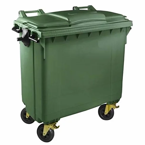 SSI Contenedor de Basura 770 litros con Tapa Plana - Ruedas con Freno, Desagüe Inferior, Cumple Normativa EN-840, Ideal para Grandes Volúmenes de Residuos y Reciclaje en Exteriores (Verde, 770 litros)