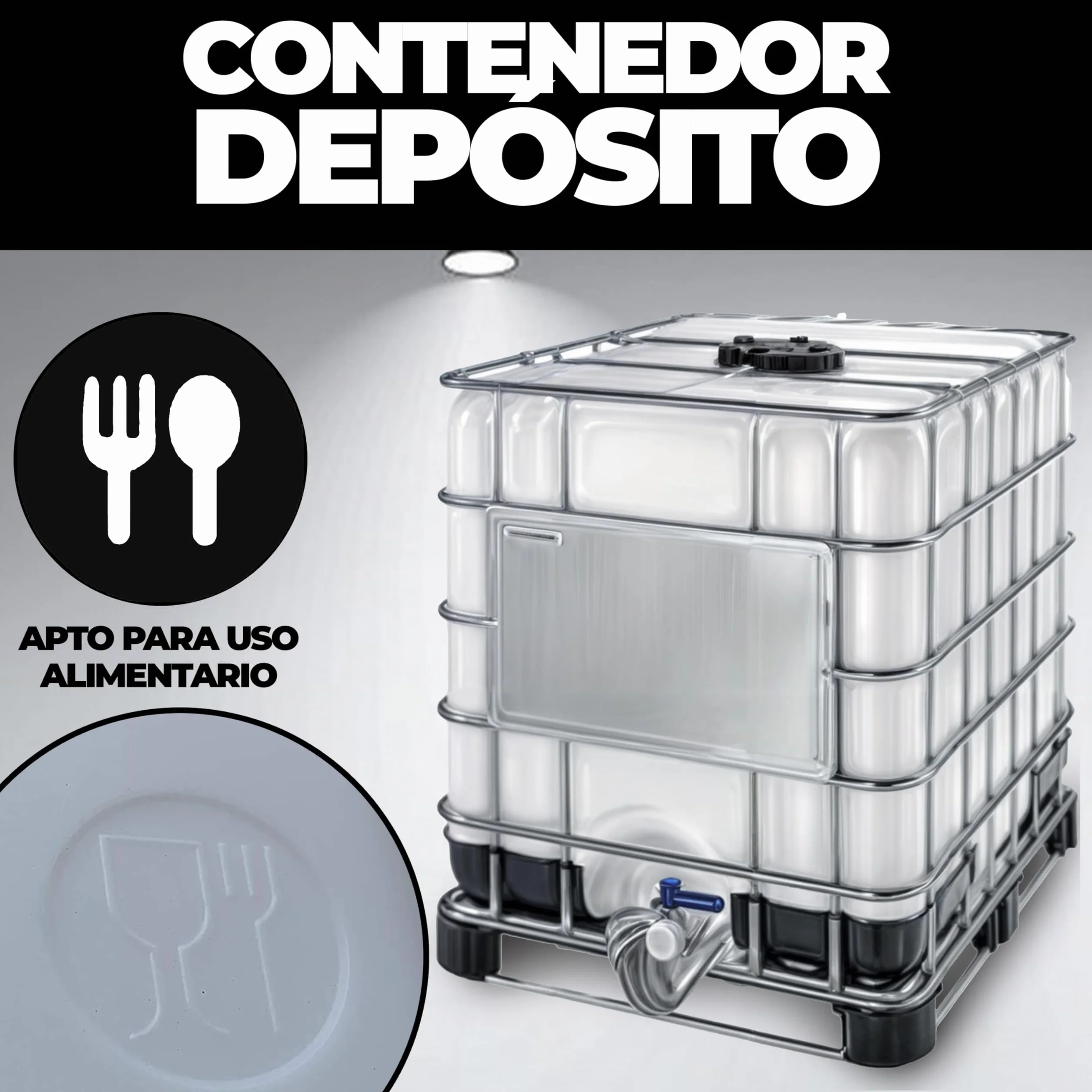 MASCHIO - Cisterna rectangular translúcida (1000 litros, con paleta híbrida (metal con tacos de plástico) y grado alimenticio (no aprobado ADR)