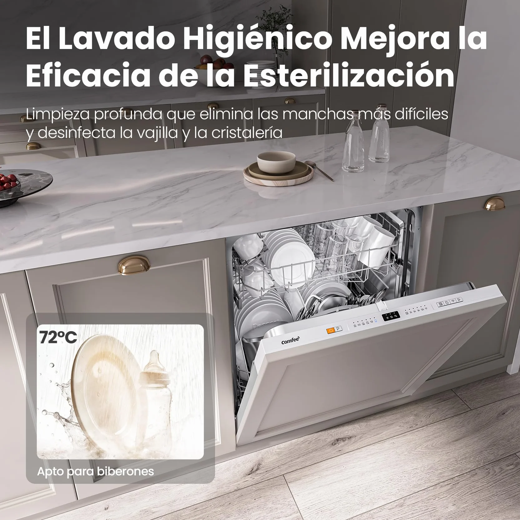 COMFEE' CDWPB1215PB-EU Lavavajillas Integrable 60cm 12 Cubiertos Cloud Wash Secado Extra Inicio Diferido 5+3 Programas IoT Blanco