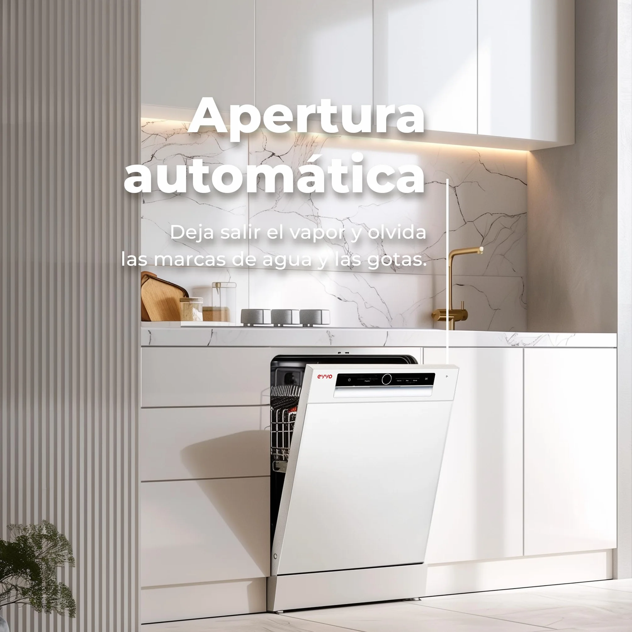 EVVO Lavavajillas 60 cm 14 Cubiertos Tercera Bandeja Eficiencia C 8 Programas Lavado Rápido 30 min Apertura Automática Inox