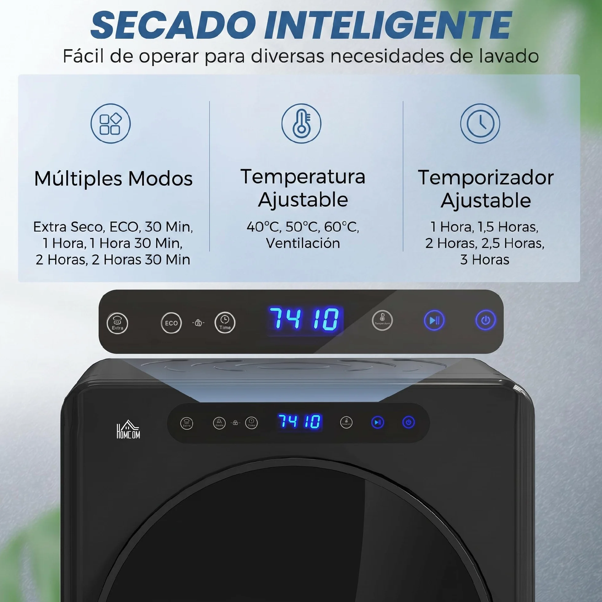 HOMCOM Secadora de Evacuación 5 KG 1000W Tambor Inox Negro
