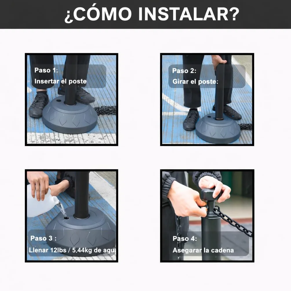 Juego de 6 Postes de Control de Multitudes de 102 cm con Cadenas de Plástico y Base Rellenable para Control de Estacionamiento y Multitudes (Rojo y blanco)