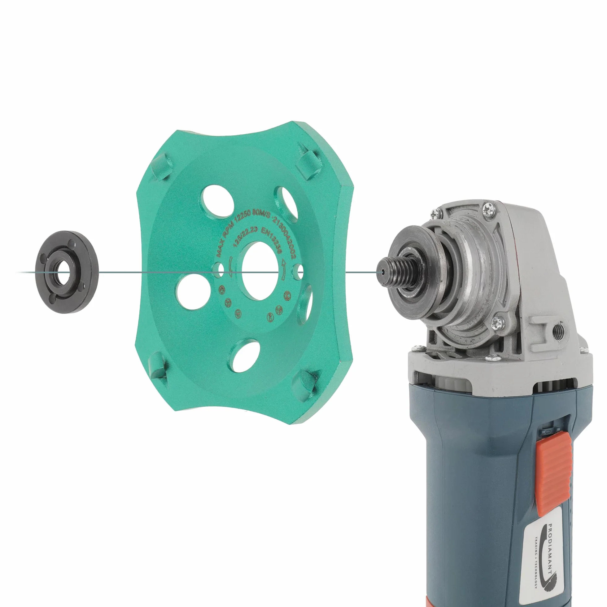 PRODIAMANT Muela de copa de diamante PCD premium 125 / 22,2 4 segmentos verde PDX829.793