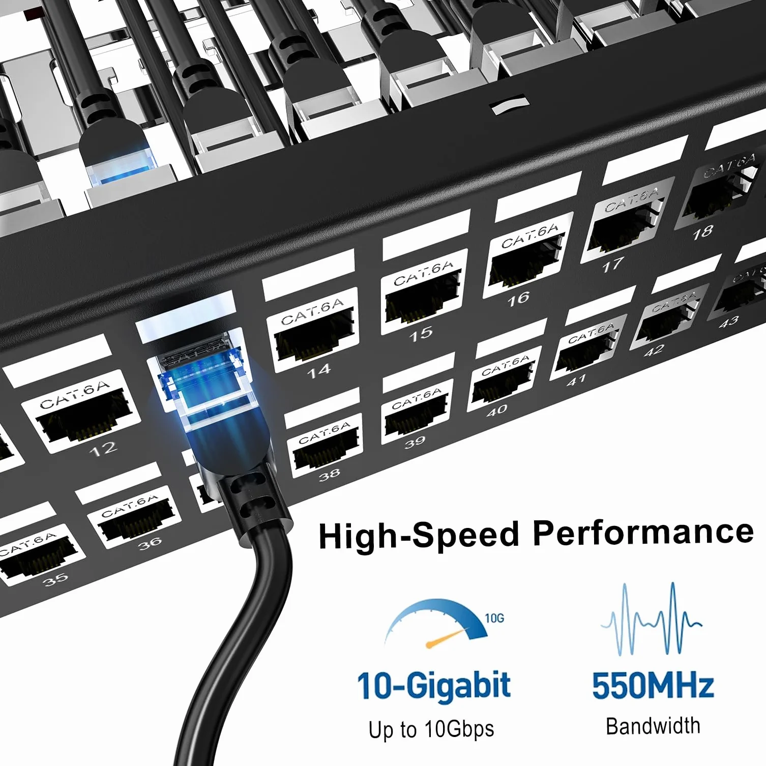 Jadaol Panel de conexión blindado de 48 puertos o montaje en pared de 19 pulgadas, panel de red Cat6A de 2U precargado con 48 acopladores Keystone más 2 paneles Ethernet de repuesto de 10 Gbps con
